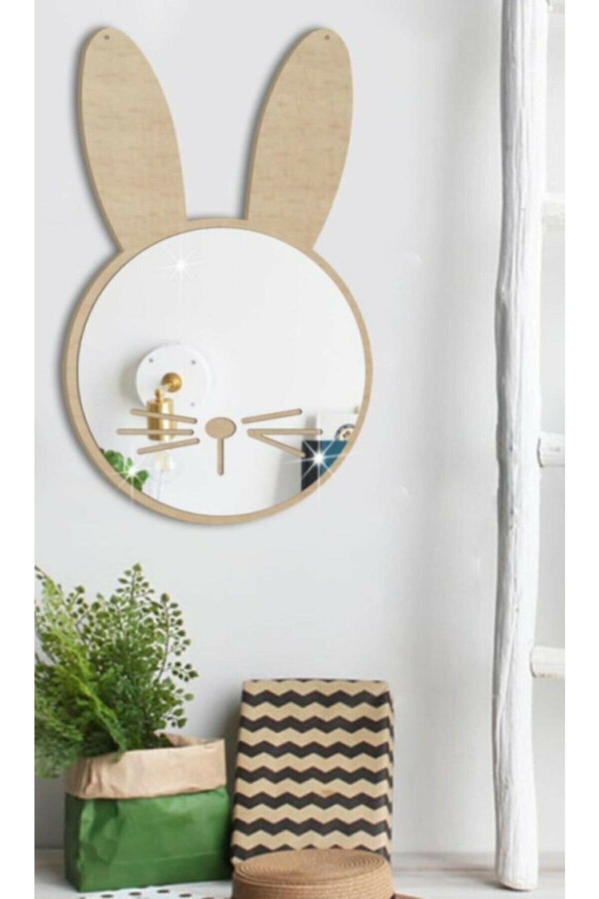 HONEY CONCEPT Ahşap Zeminli Akrilik Duvar Aynası tavşan Model