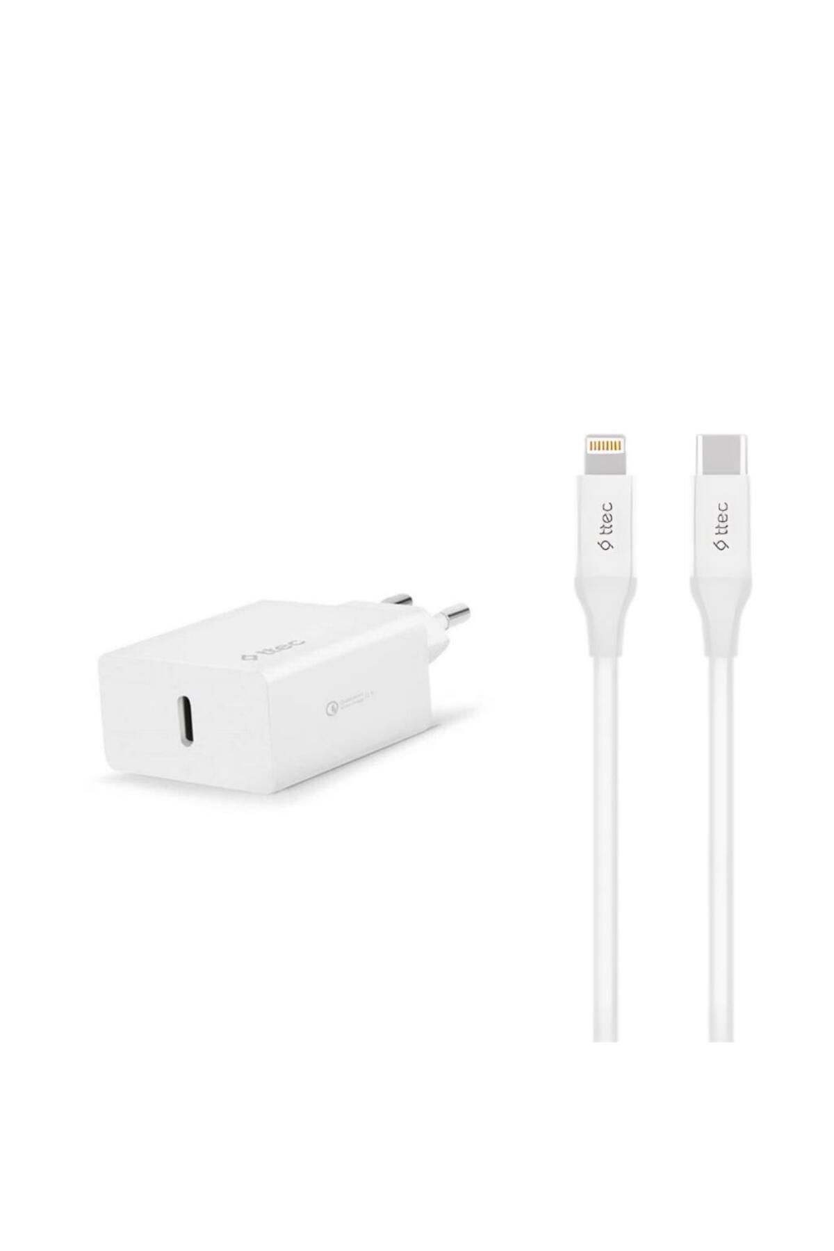 Ttec 20w Pd Type C Girişli Şarj Adaptörü Ve 1.2 Metre Iphone Lightning Şarj Kablosu, Akım Ve Isı Kor
