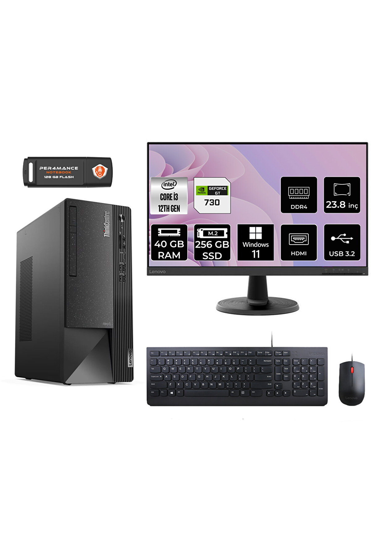 Neo 50T AE01ATXS386 i3 12100 40GB RAM 256GB SSD GT730 23.8