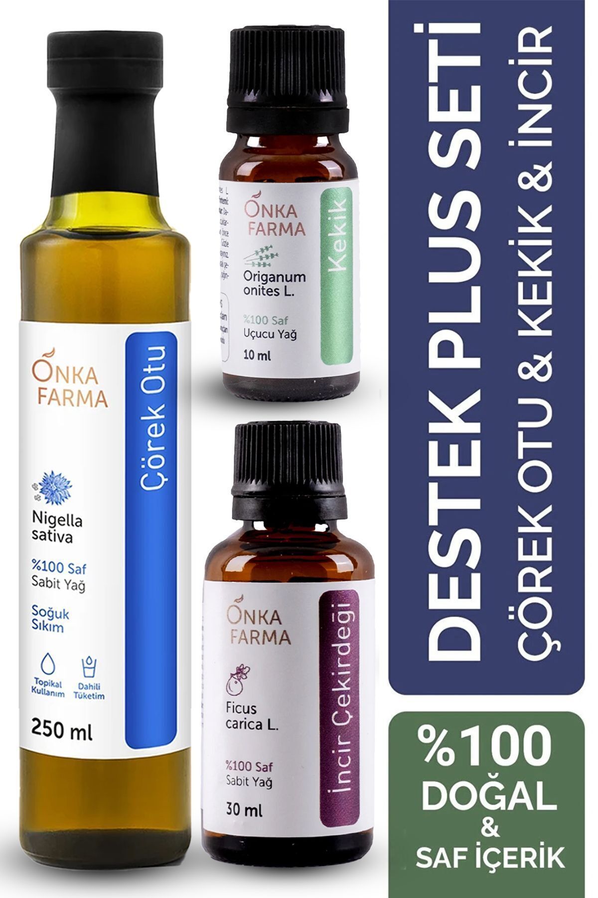 OnkaFarma Onka Farma Destek Plus Seti - Çörek Otu Yağı (250 ML) Kekik Yağı (10 ML) Incir Yağı (30 ML)
