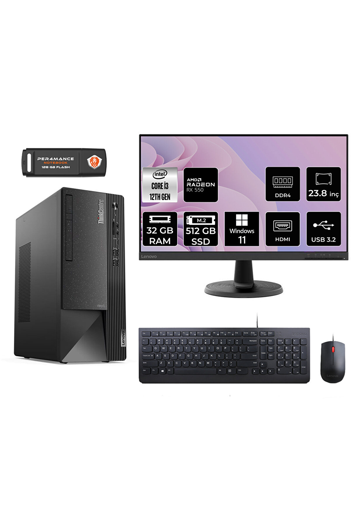 Neo 50T AE01ATXS227 i3 12100 32GB RAM 512GB SSD RX550 23.8