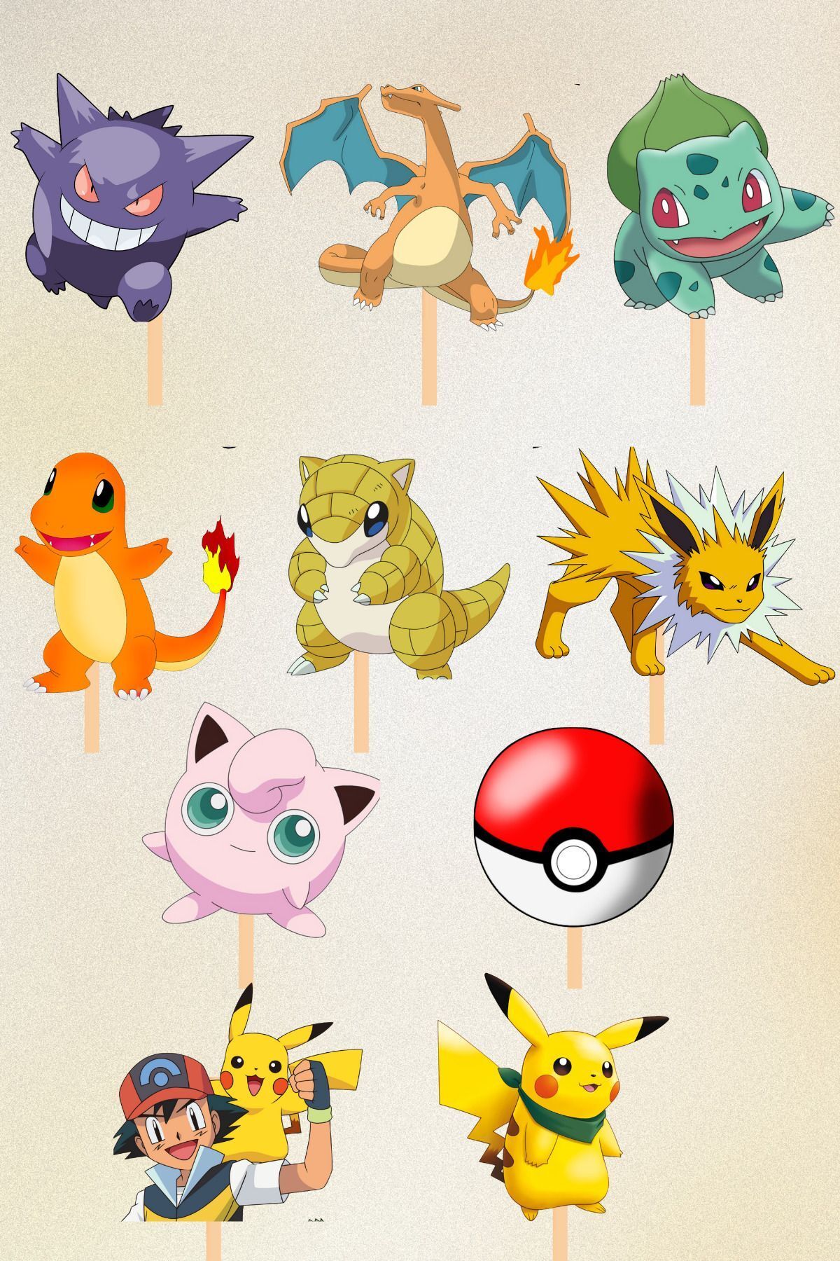 caketopper POKEMON Temalı Pasta Cupcake Süsü Pokemon Karakterleri Doğum Günü Pasta Cupcake Süsü Seti (10 Adet)