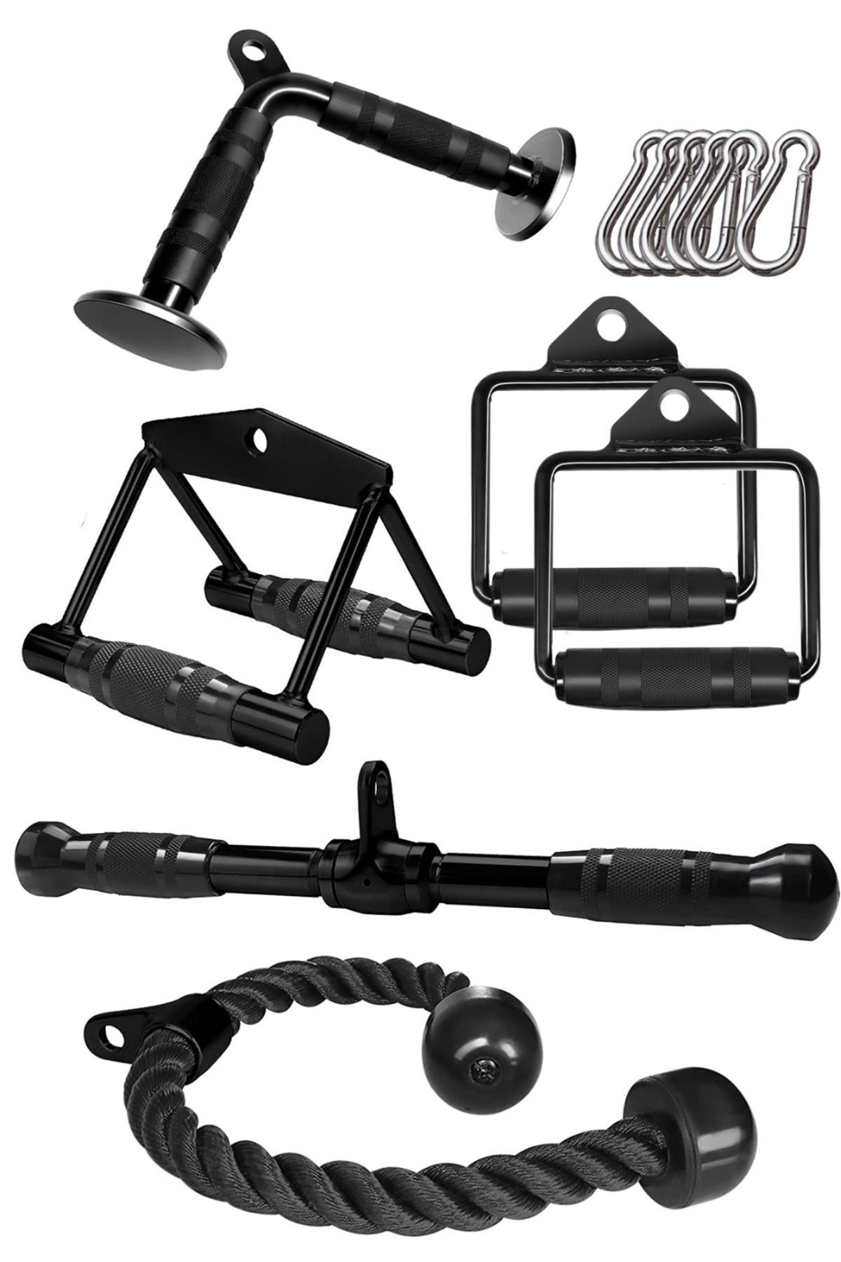 FinxSport 6'li Fitness Aparat Seti - Lat Pushdown - V Bar - Rowing Bar - Triceps Bar - Triceps Halatı