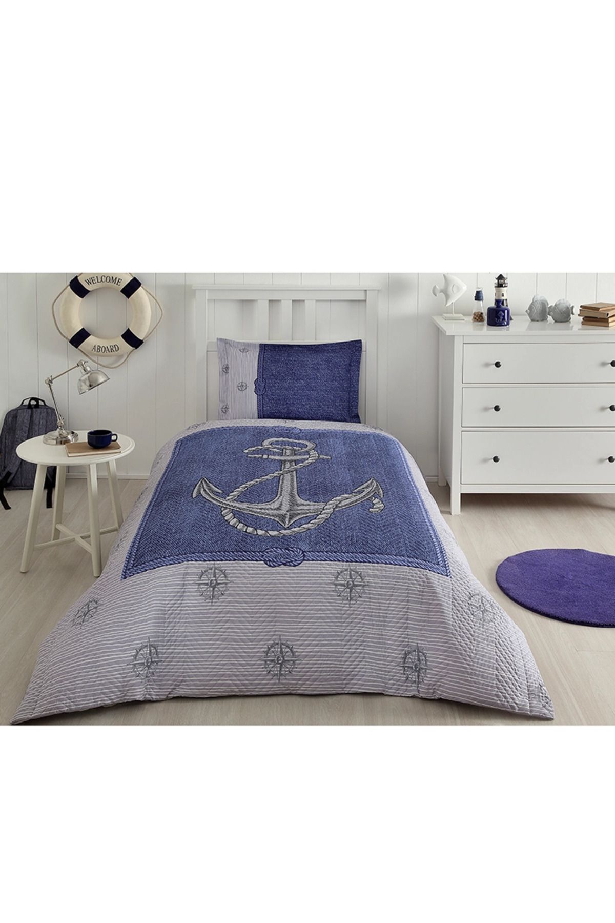 Özdilek Outlet Anchor Denim Tek Kişilik Kapitone Nevresim Takımı