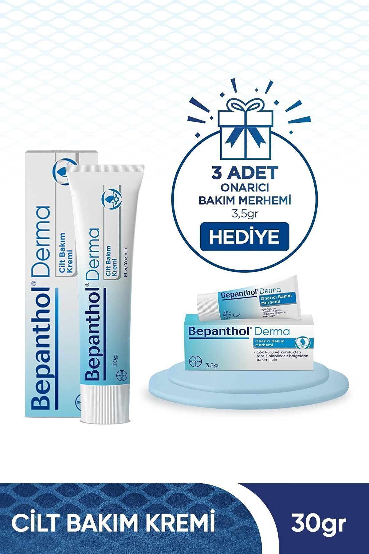 Bepanthol Derma Cilt Bakım Kremi 3 Adet 30 gr Onarıcı Bakım Merhemi 3,5 gr