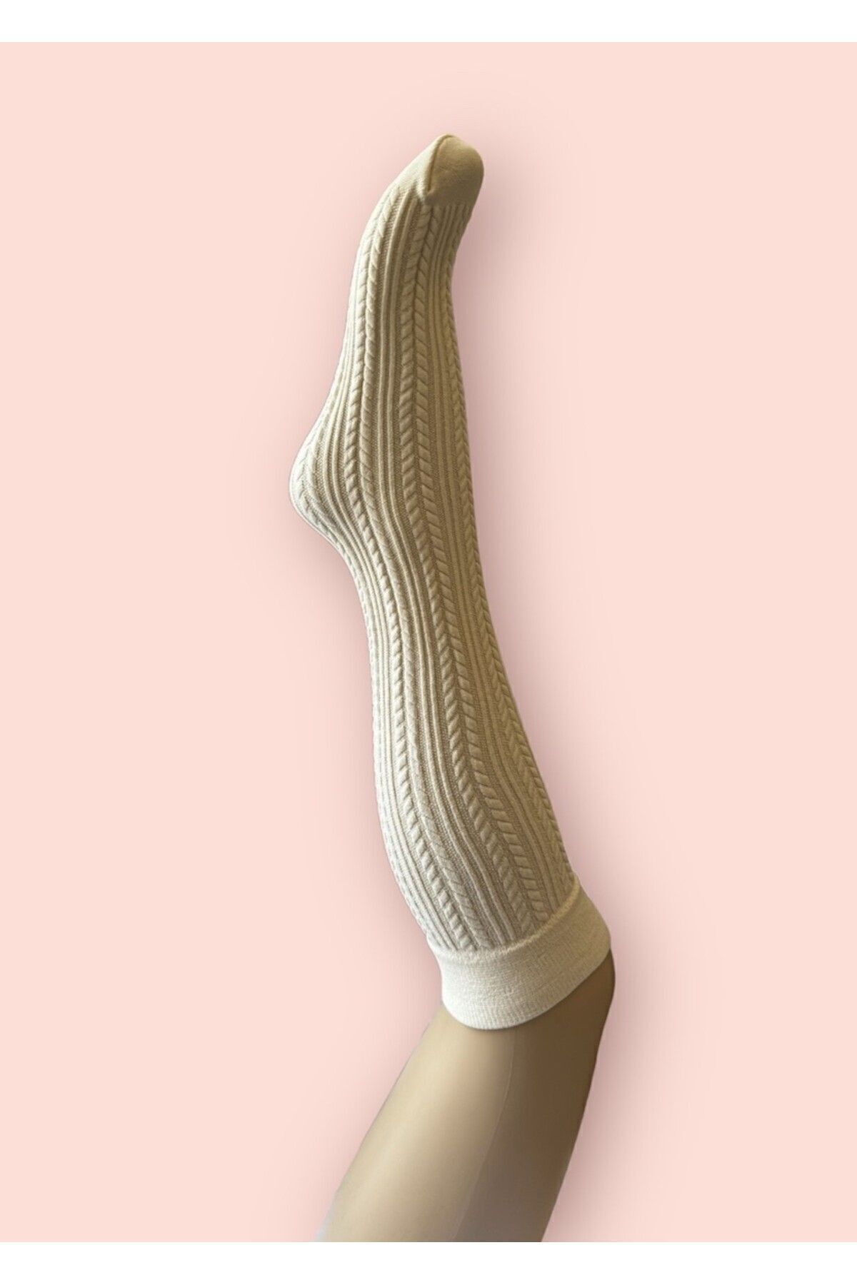 Penti Kadın Knit Krem Renk 200 Denye Kalın Kışlık Kendinden Desenli Dizaltı Pantolon Çorabı