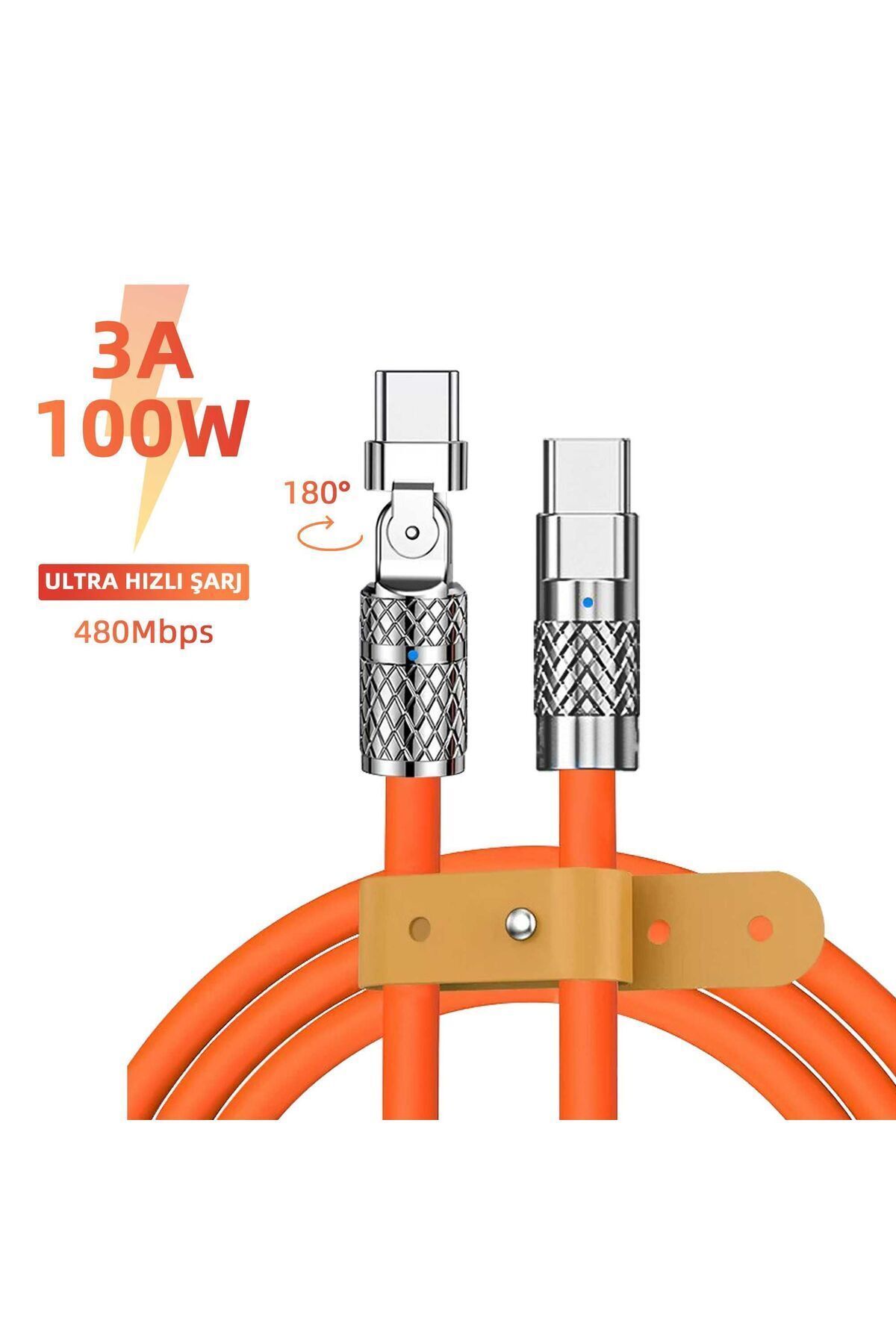 Mioji Mio UC100 USB-C To USB-C 100W 180° Dönebilen 480Mbps Ultra Hızlı Şarj ve Data Kablosu 1,8METRE