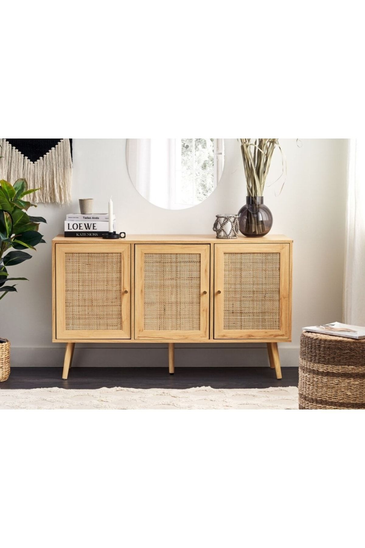 Onouqo Sapphire Konsol Dresuar Jüt Kumaş Rattan Konsol
