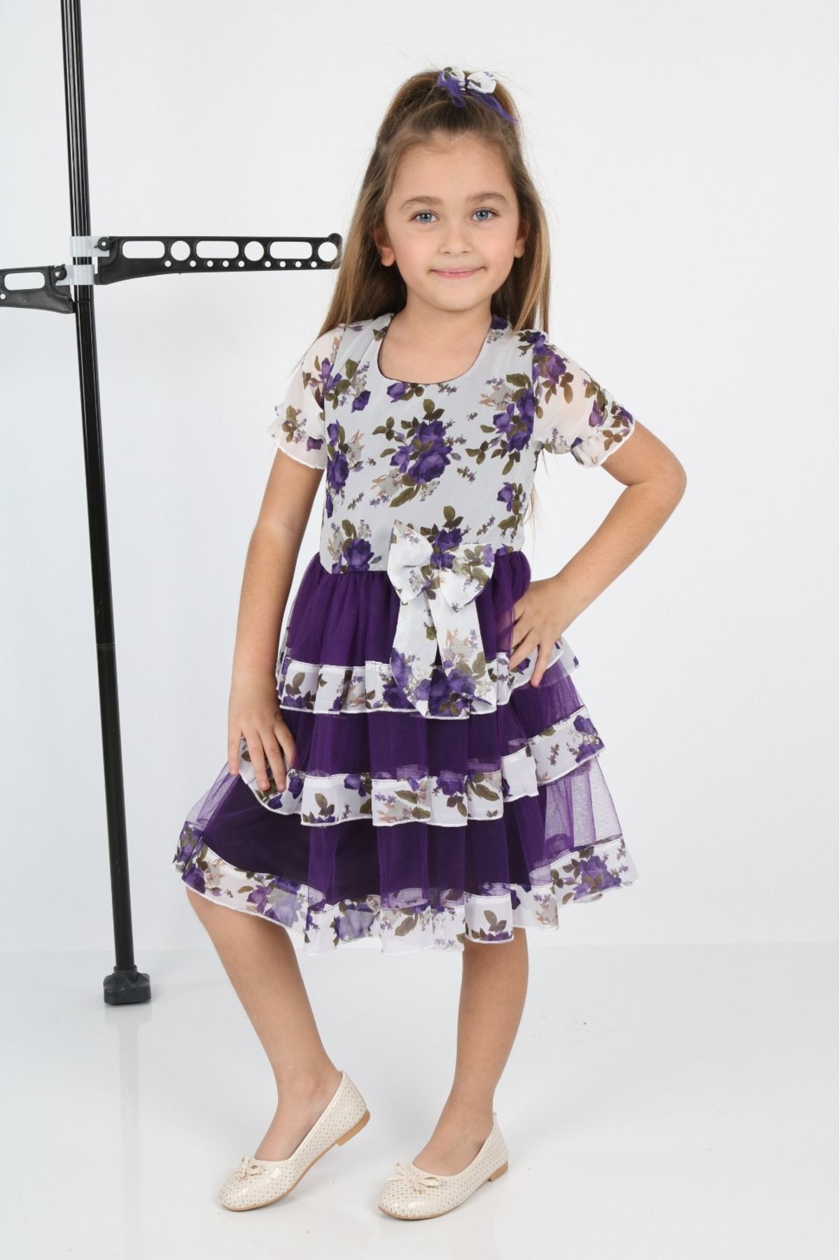 ÇocukYoluKids Çiçekli 3 Şeritli Şifon Elbise