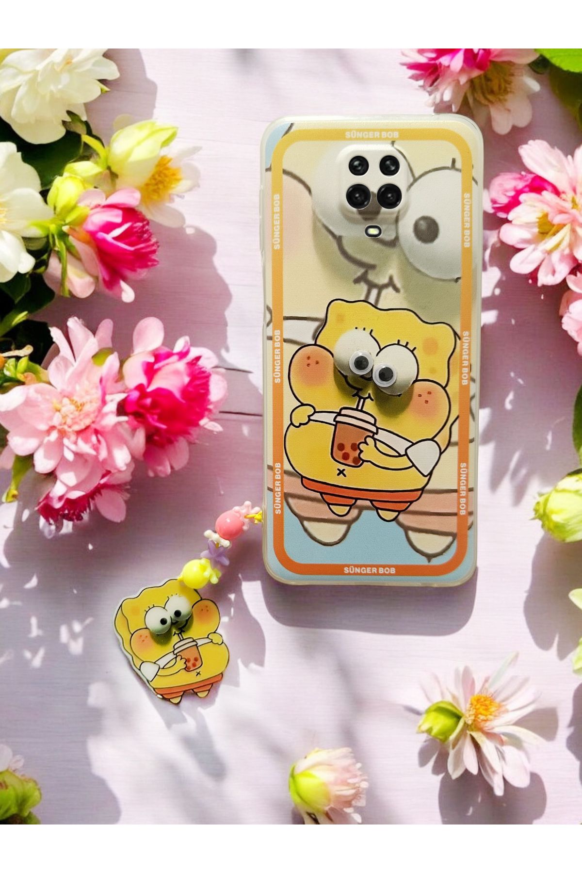 Spoyi Xiaomi Redmi Note 9 Pro Sünger Bob Tasarımlı Charmlı Telefon Kılıfı