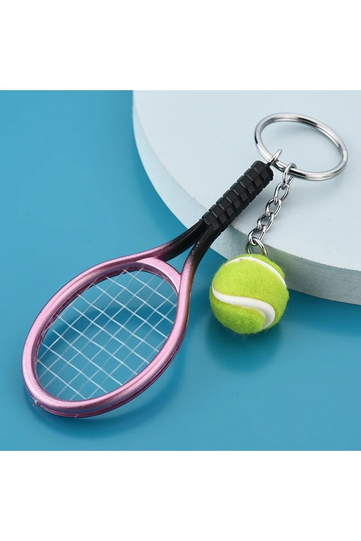 AYCANSTORE Tenis Raketi ve Tenis Topu Anahtarlık (Pembe)