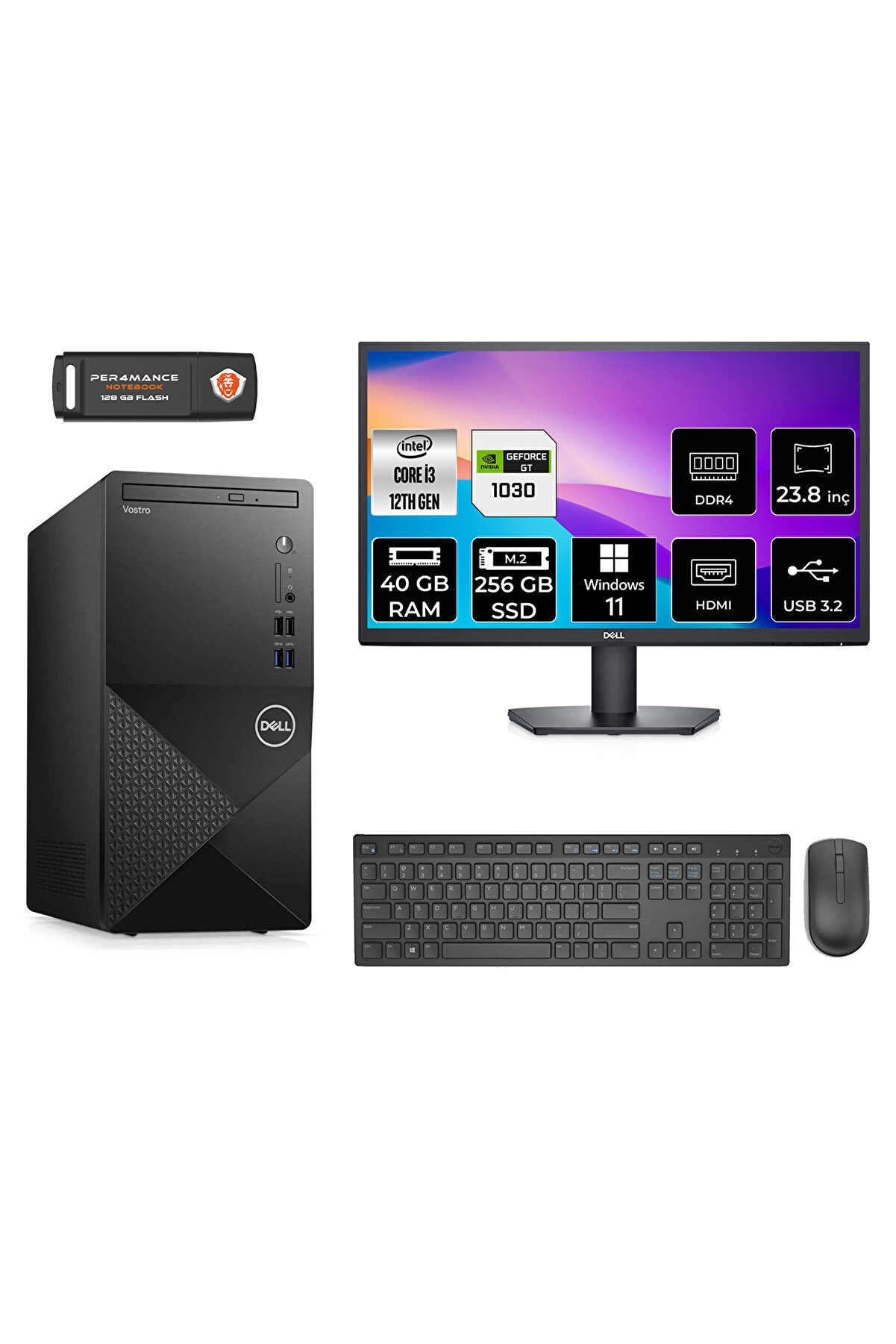 VOSTRO 3910 AEN3910S586 i3 12100 40GB RAM 256GB SSD GT1030 4GB 23.8