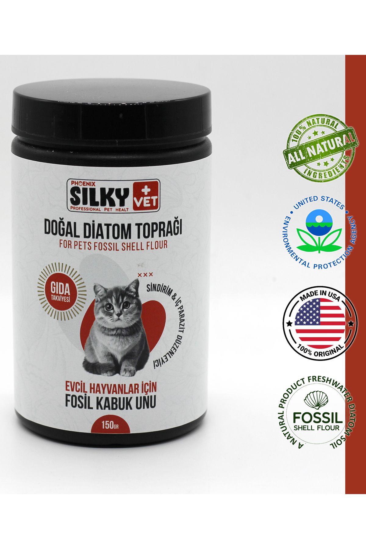 Silky - Kediler için Doğal Diatom Toprağı Gıda Takviyesi (150gr)