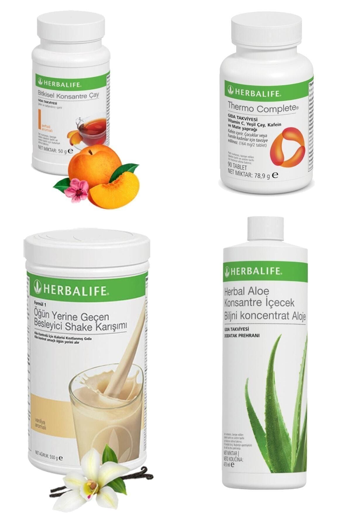Herbalife Yağ Yakıcı Set - 1 Vanilya - 1 Şeftali Çay + Aloe Içecek + Thermo