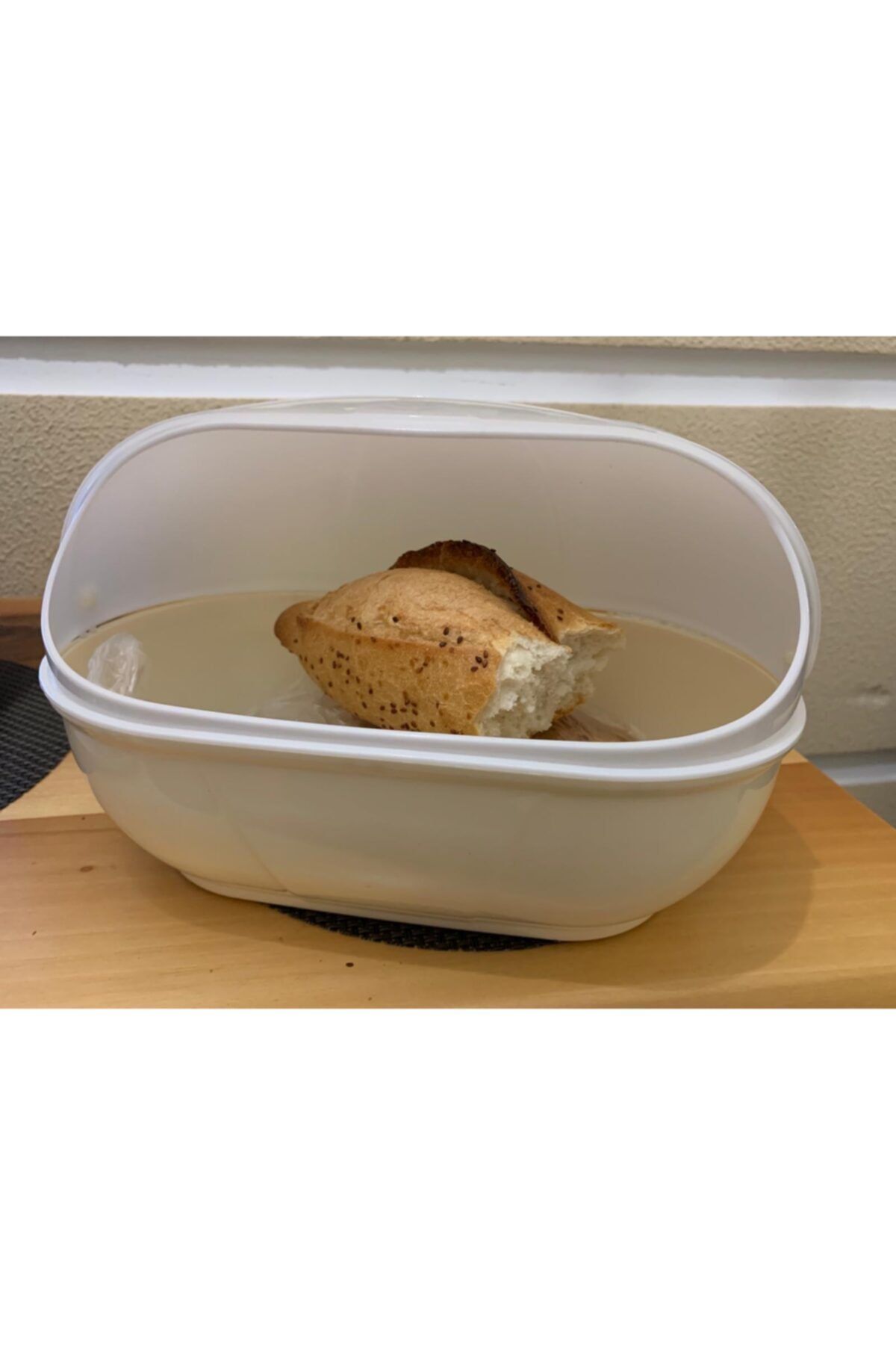 RENKYAPIRÜYASI Amur Işi Saklama Ekmeklik Ekmek Sepeti Poaça Saklama Tezgah Üstü Kapaklı Plastik Beyaz