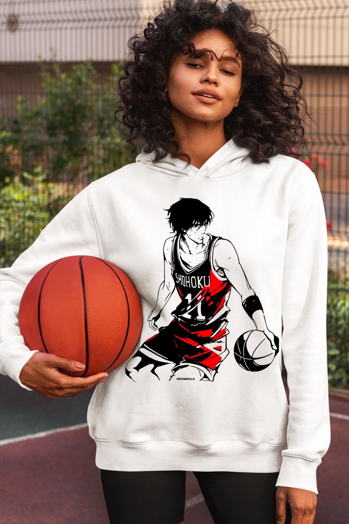 ROCKANDROLL Kadın Beyaz Yakışıklı Basketci Kapüşonlu Sweatshirt