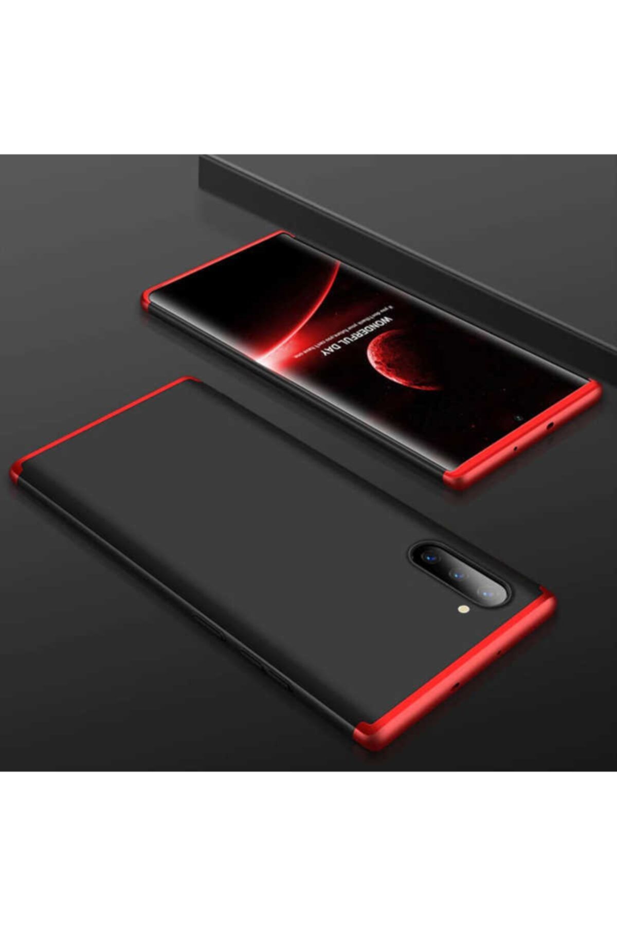 Nezih Case Samsung Galaxy Note 10 Uyumlu Tam Koruma Sert Silikon Kılıf (ULTRA İNCE) Siyah/kırmızı
