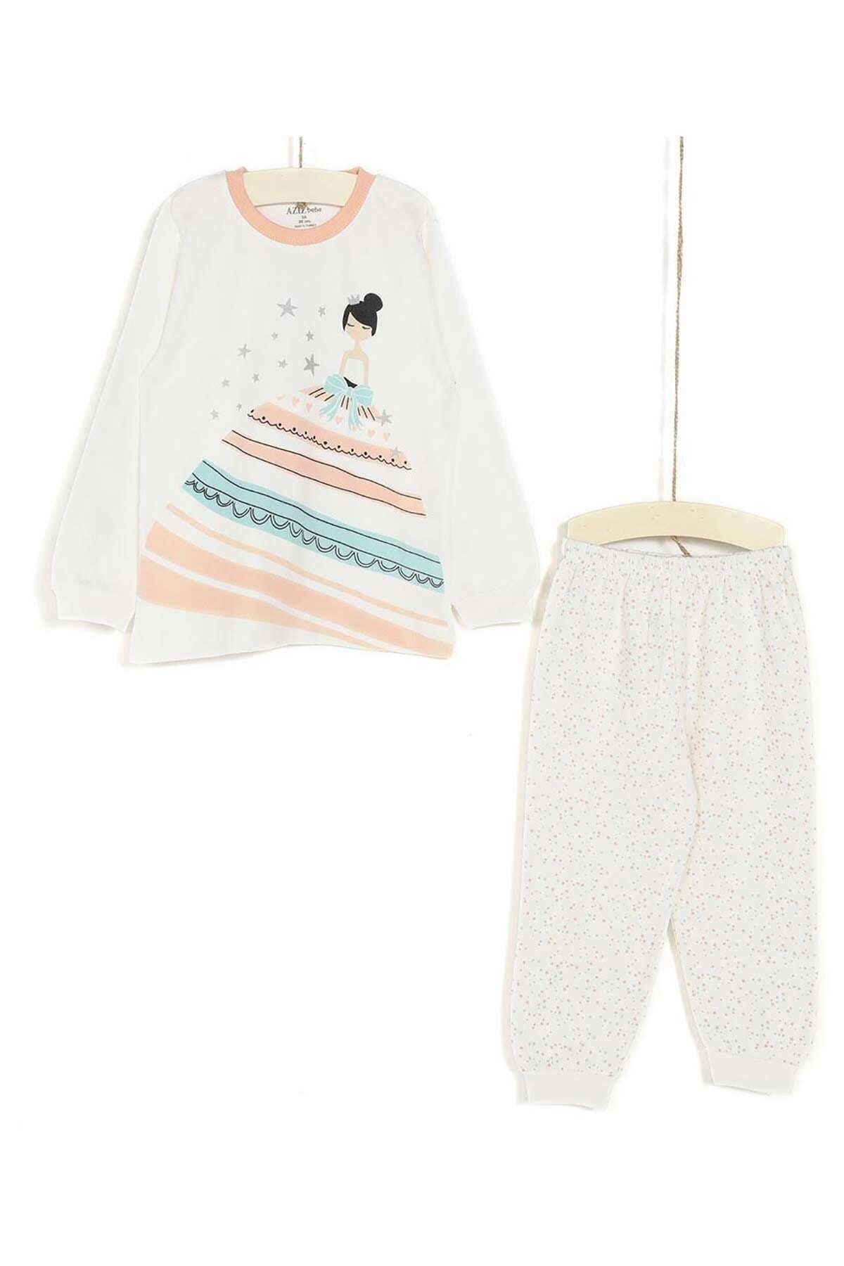 Aziz Bebe Kız Çocuk Pijama Takımı 3-6 Yaş Ekru 9371