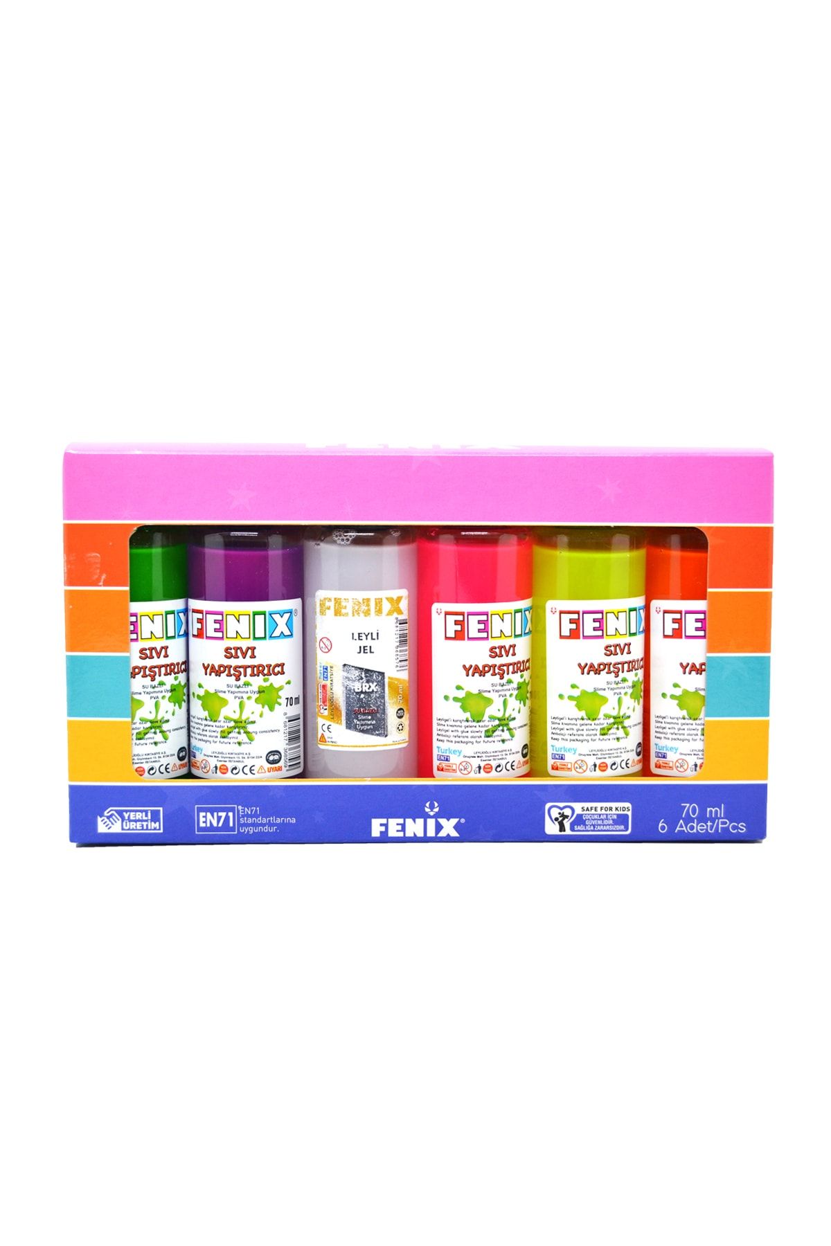 Fenix Slime Jeli Ve Boraks 5 Renk Slime Jeli + 70ml Sıvı Boraks Seti Slaym Malzemesi