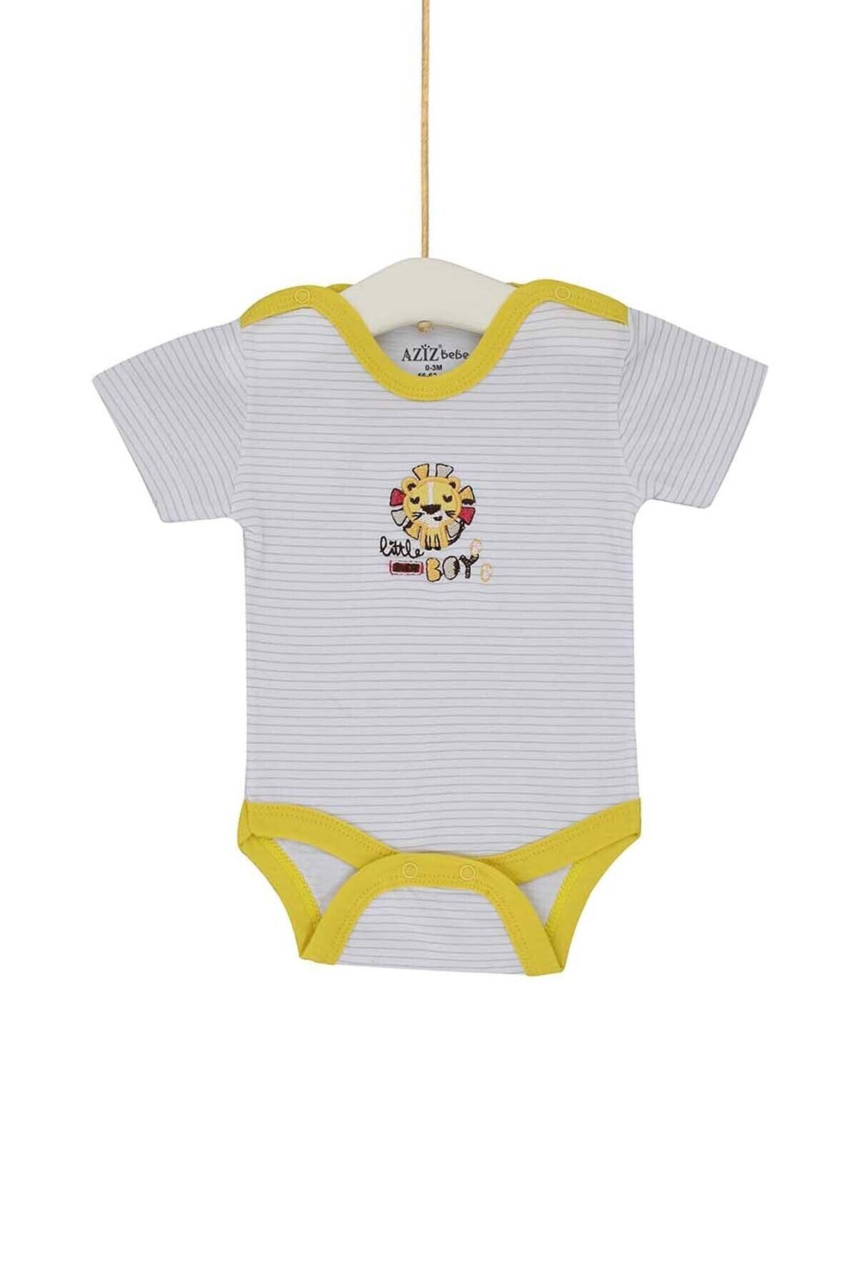 Aziz Bebe Erkek Bebek Beyaz Çıtçıtlı Body 0-12 Ay Azz001753