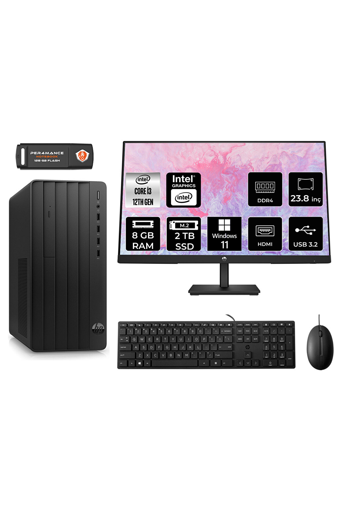 PRO TOWER 290 G9 AE6D3A1EAS104 İ3 12100 8GB RAM 2TB SSD 23.8