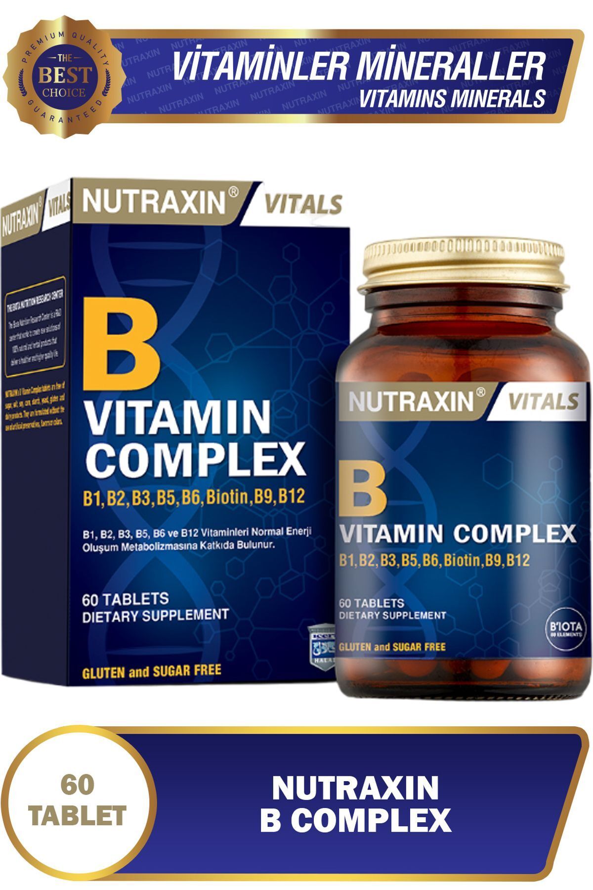 Nutraxin B Vitamin Complex 60 Adet Tablet (B1-B2-B3-B5-B6-Biotin-B12)