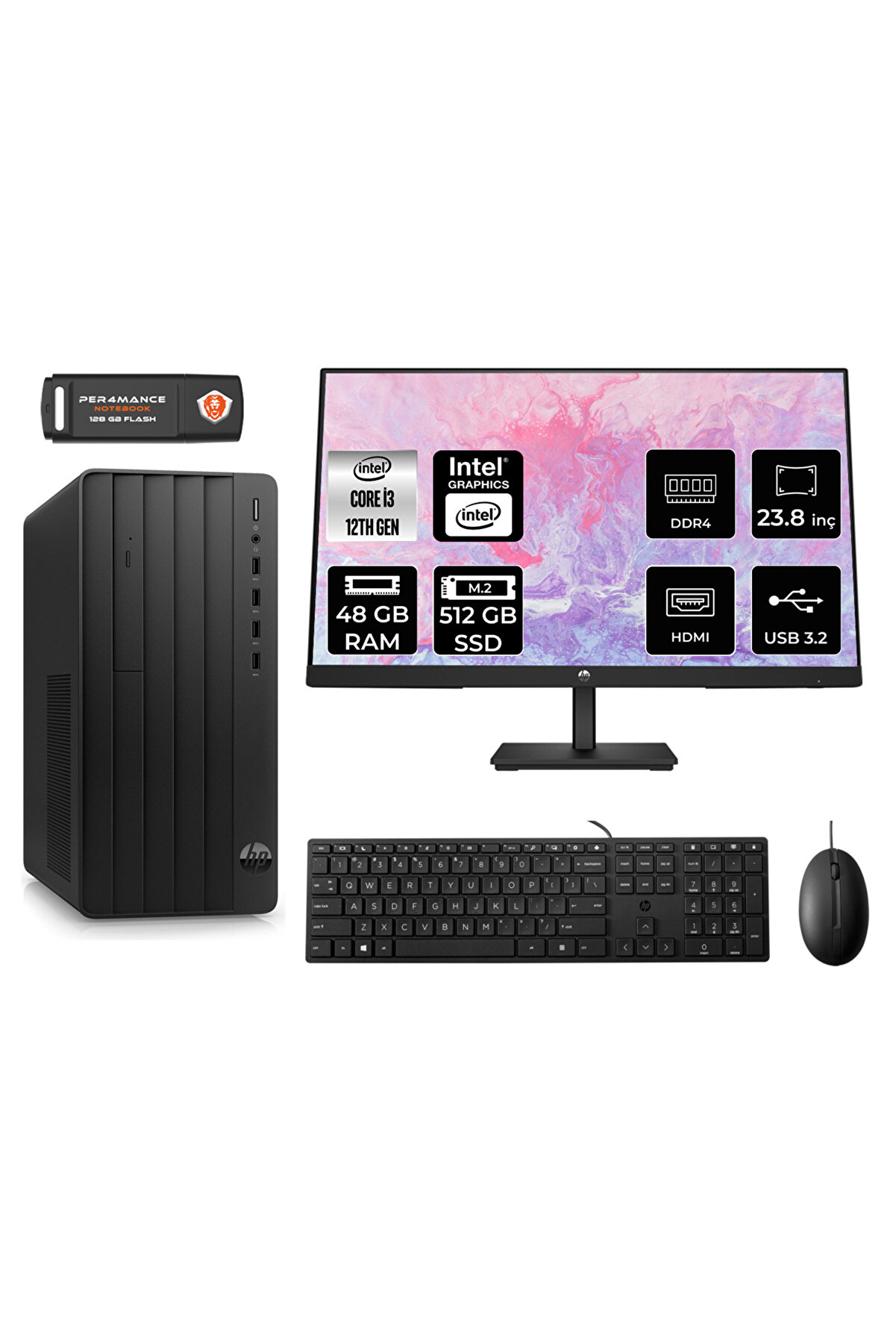 PRO TOWER 290 G9 AE6D3A1EAS042 İ3 12100 48GB RAM 512GB SSD 23.8