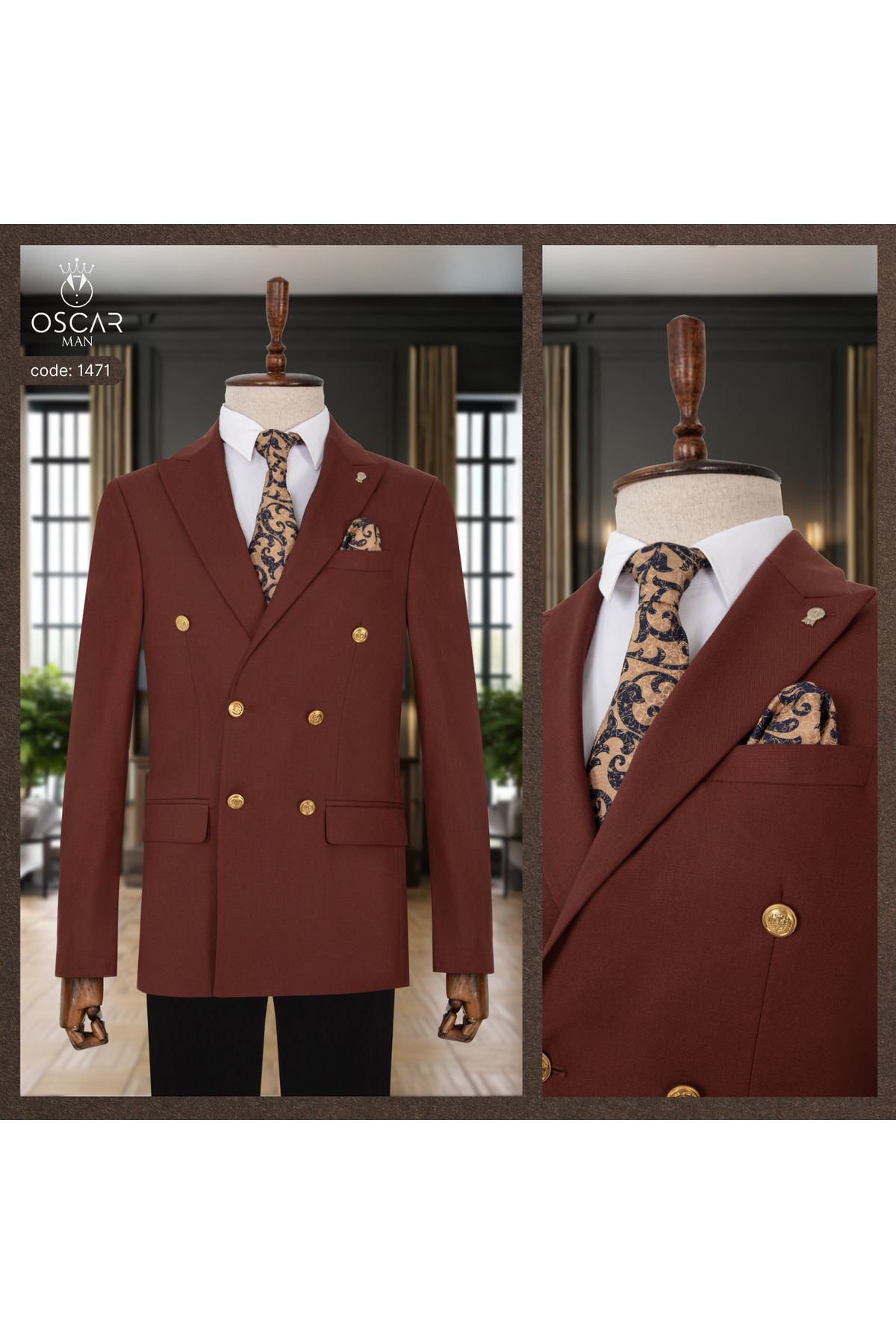 Oscar Man Kruvaze Kapamalı Erkek Blazer Ceket
