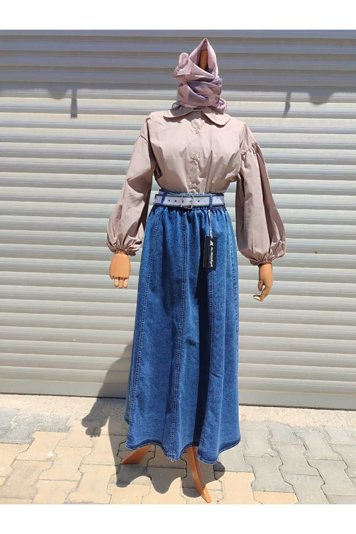 Ali Akkaya Fashion kemerli beli lastikli çan kesim kot etek