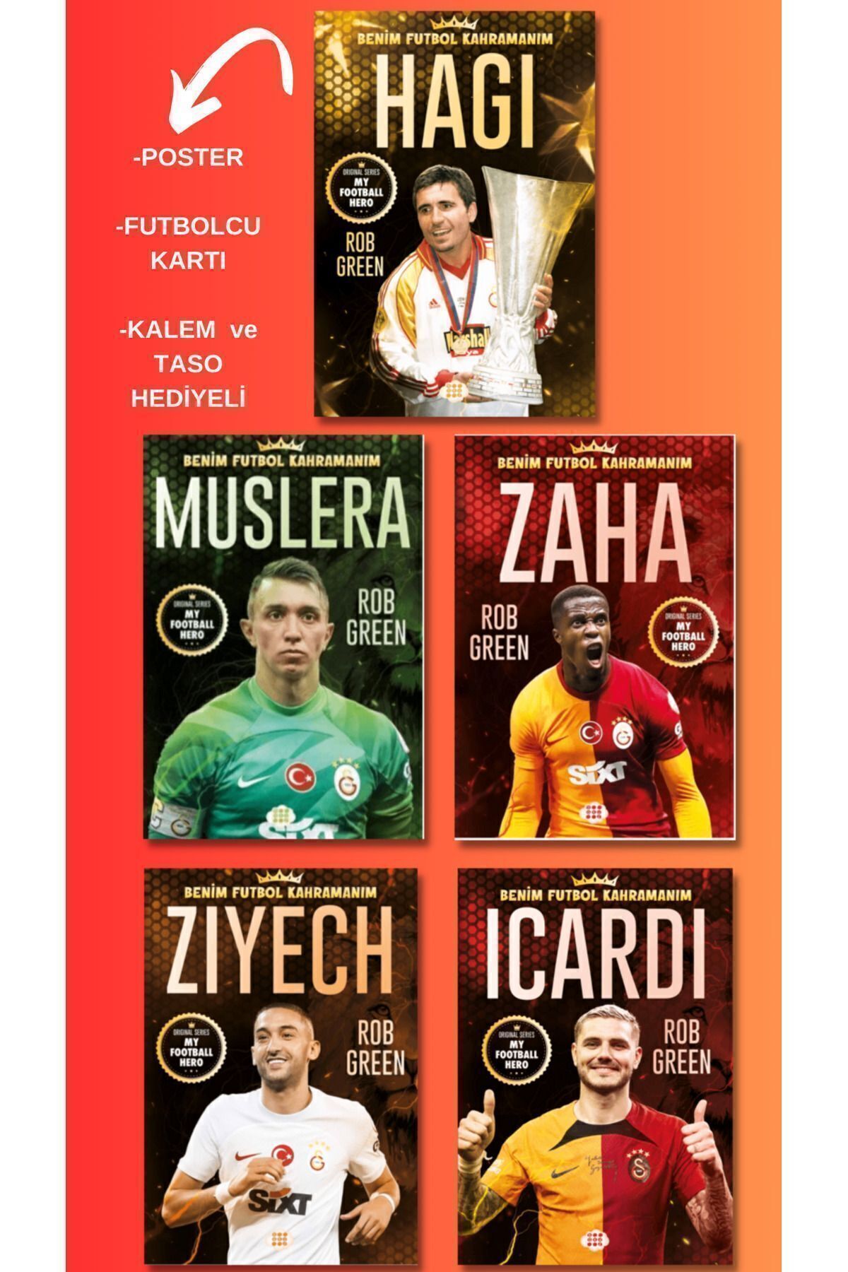 Dokuz Yayınları Hediyeli Galatasaray Efsaneleri Kitap Seti (5 Kitap)Muslera, Hagi, İcardi, Ziyech, Zaha, Galatasara