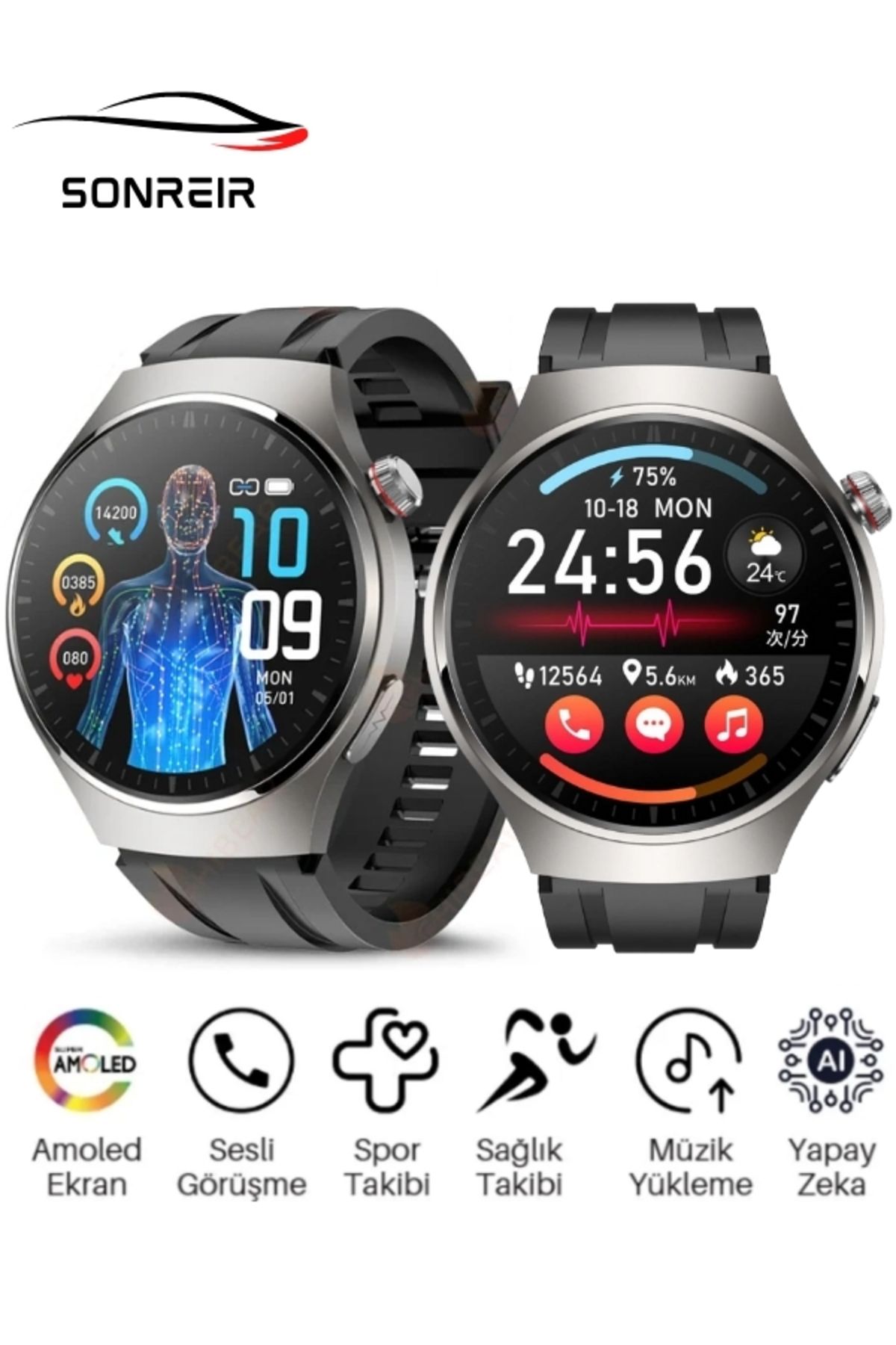 SONREİR Spor Watch 4 Pro 120HZ Amoled Ekran Su Geçirmez Sesli Arama Yapan Akıllı Saat Huawei İphone Uyumlu 8