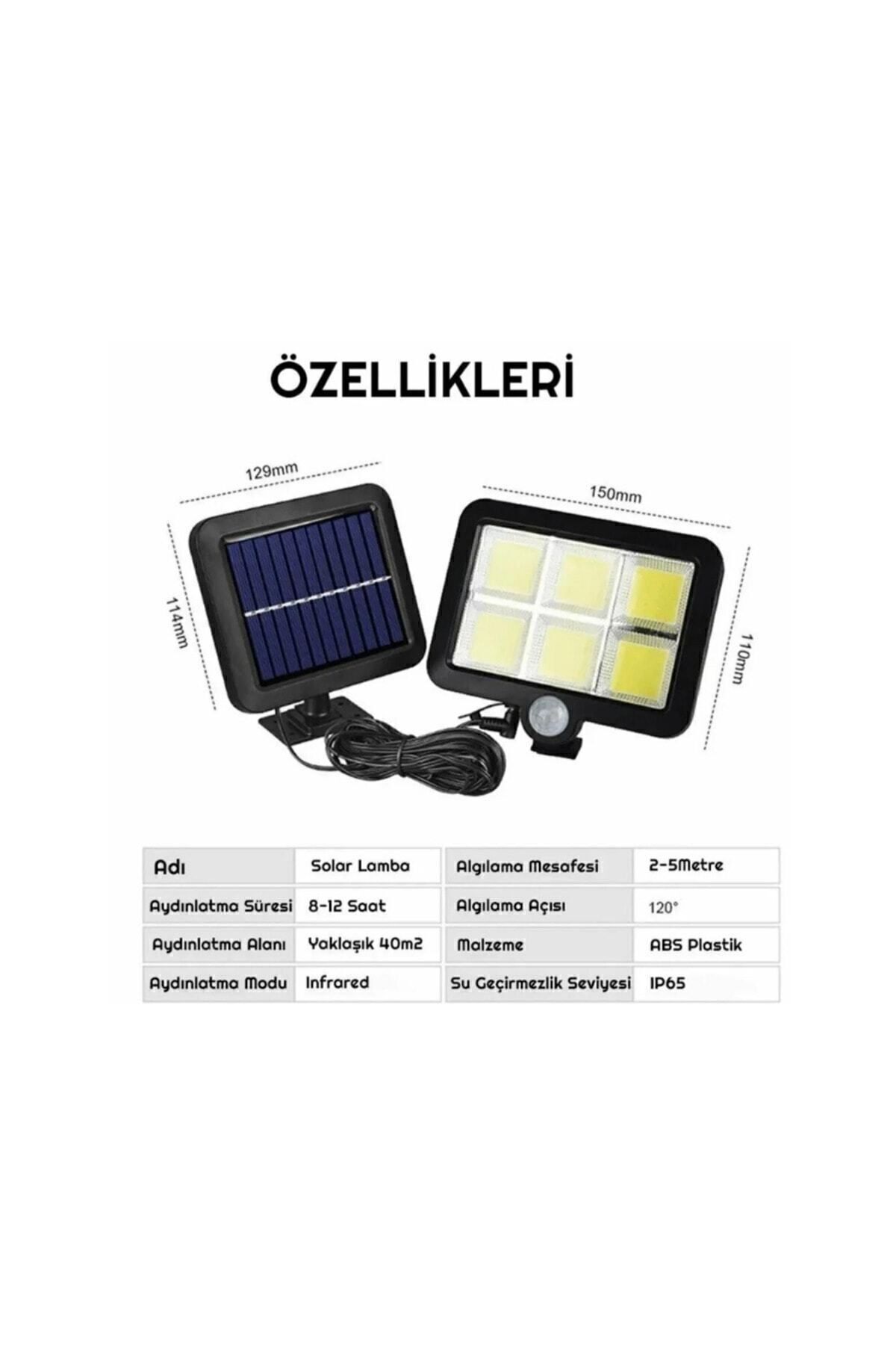 SNR 120 Cob Led 4,70 Mt Kablolu Solar Panel Güneş Enerjili 3 Mod Duvar Lambası