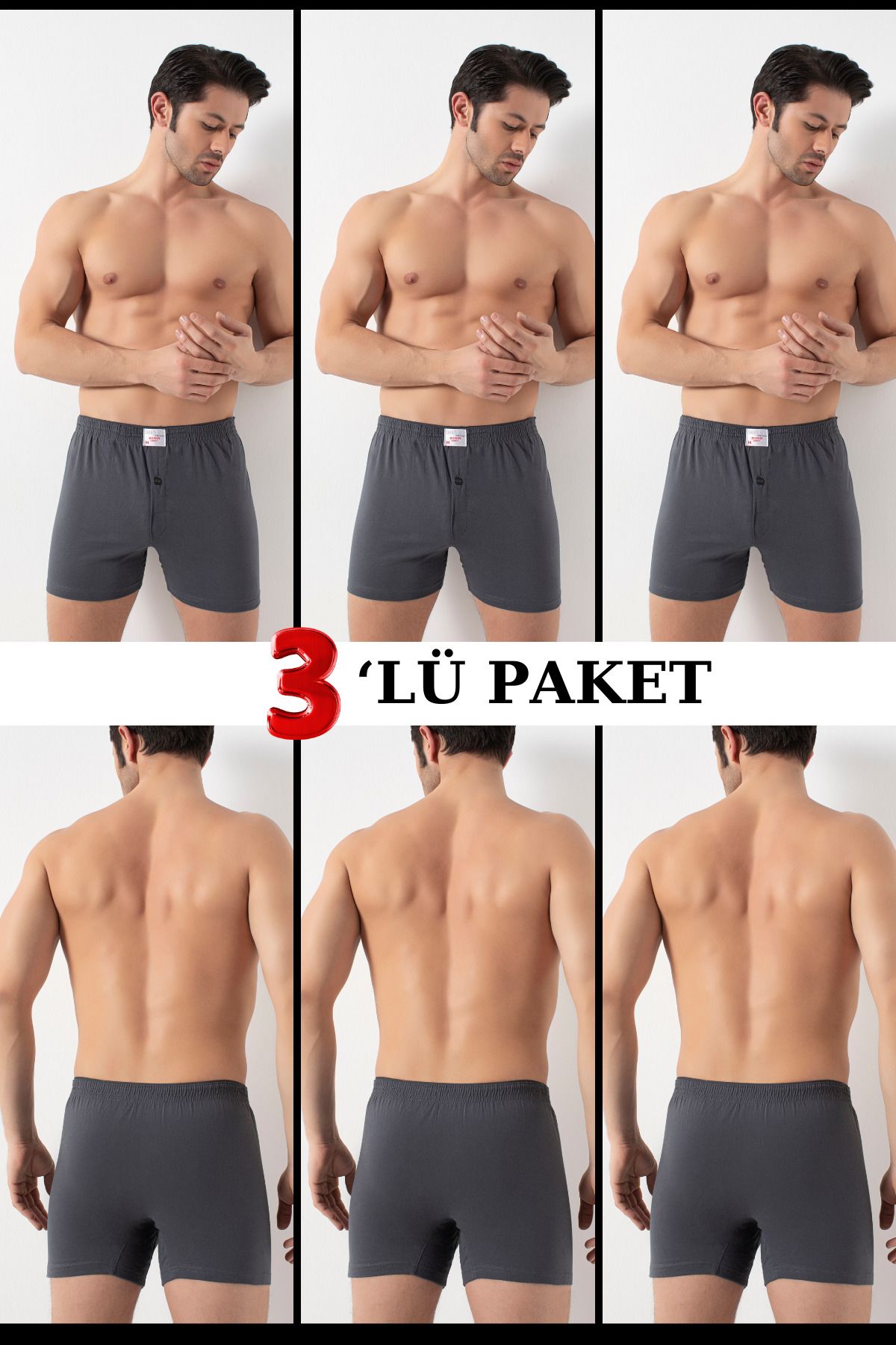 DONEX 3'lü Paket %100 Pamuk Erkek Havlu Bel Penye Boxer 2303