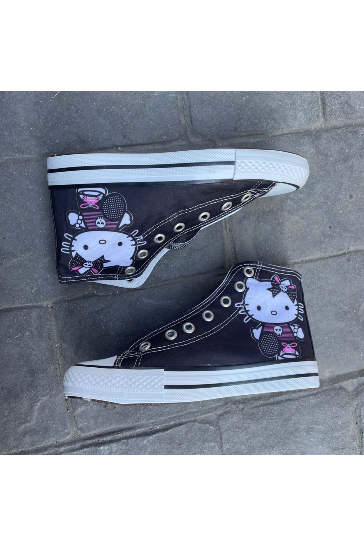Köstebek Gothic Hello Kitty Uzun Kanvas Ayakkabı