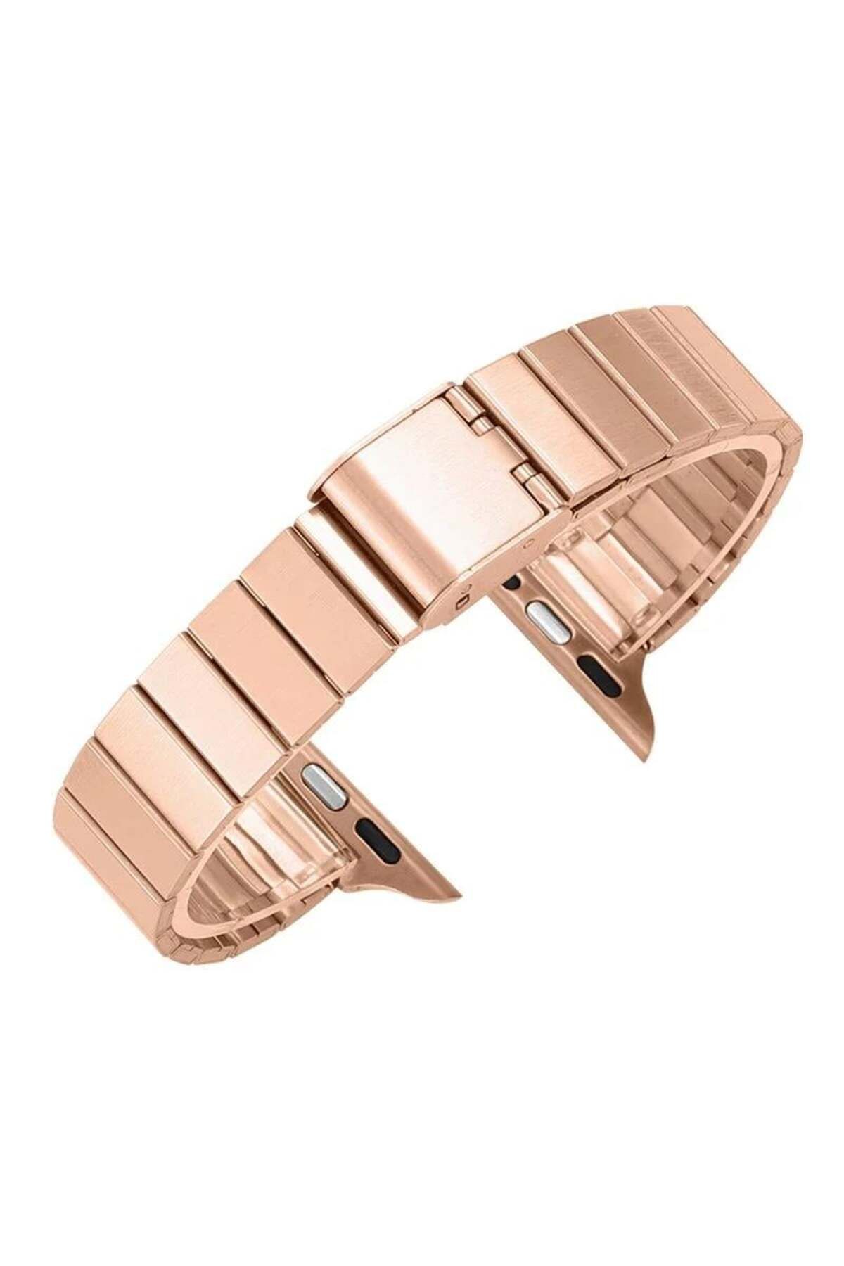 QUSE Apple Watch Seri SE/10/9/8/7/6/5/4/3 Uyumlu 42mm-41mm-40mm-38mm Çelik Bilezik İnce Kordon Rose Gold