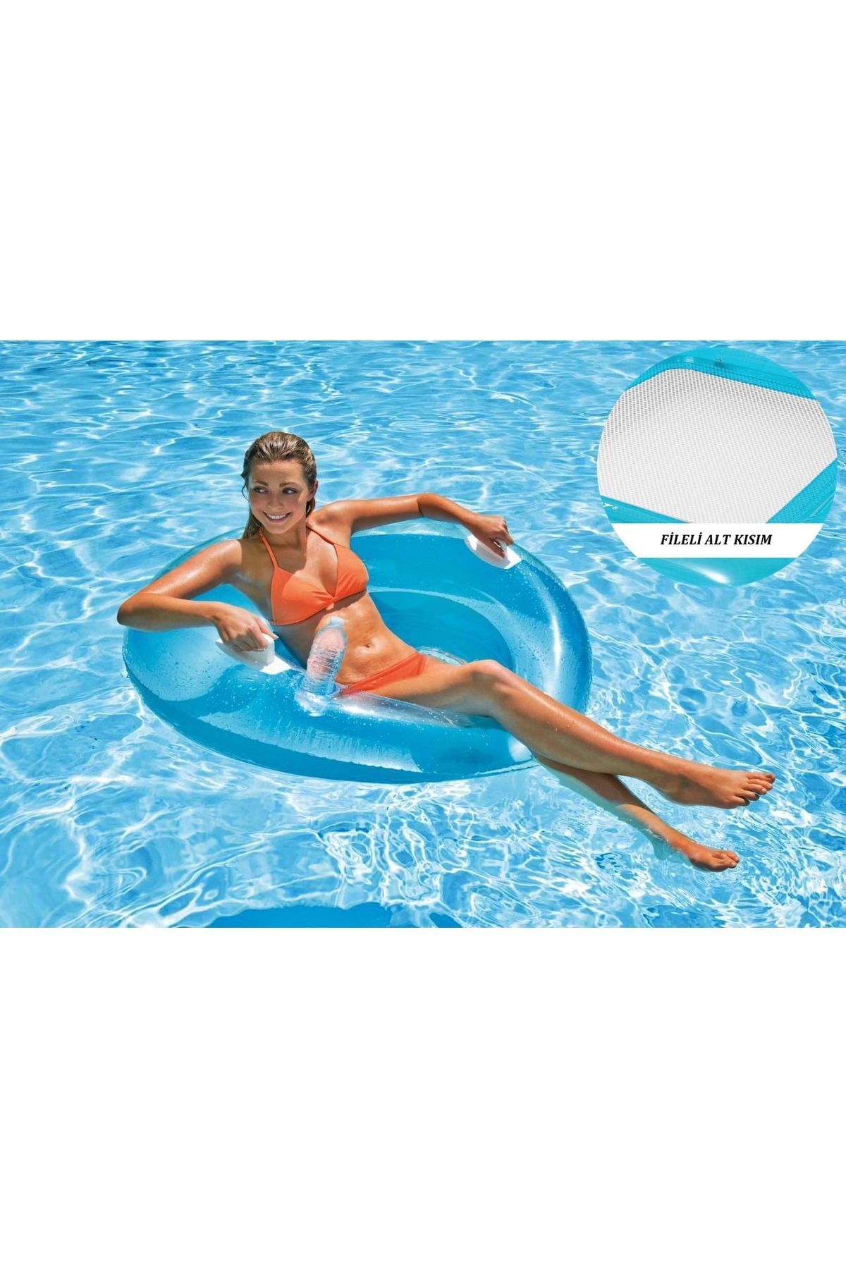 Intex Koltuk Simit Tutmalı Fileli - Bardaklı Deniz Simidi - Fileli Koltuk Simit-Şişme Lounge Simit 119 cm.