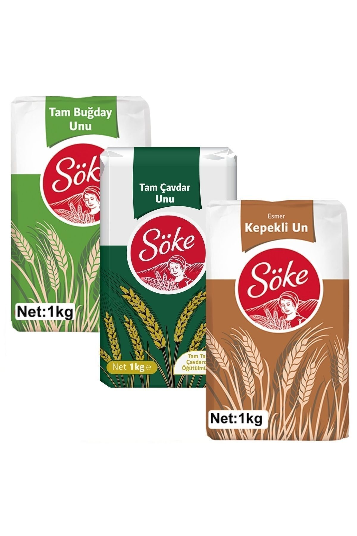 Söke Tam Buğday Un 1 kg Çavdar Un 1 kg Kepekli Un 1 kg 3 lü Set