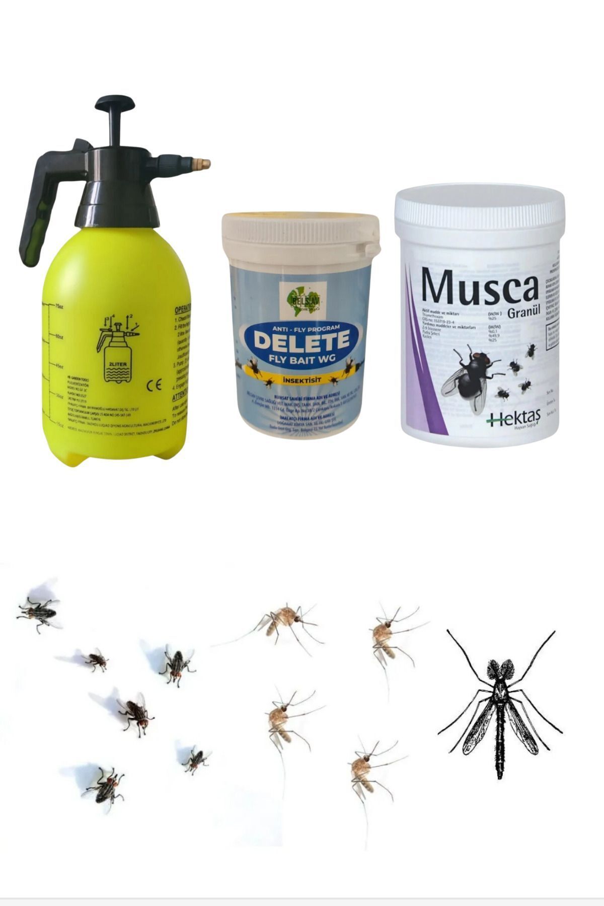 HEKTAŞ Tüm Uçan Sinek Sivrisinek Tatatcık Yakağan Ivez Vs/ 2'li.set Musca 100 gr Granül/delete 100gr