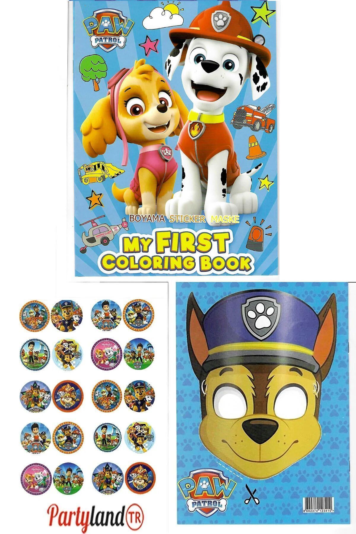 PartylandTR Paw Patrol Boyama Kitabı 3'lü (BOYAMA , STİCKER , ARKA KAPAK MASKE)