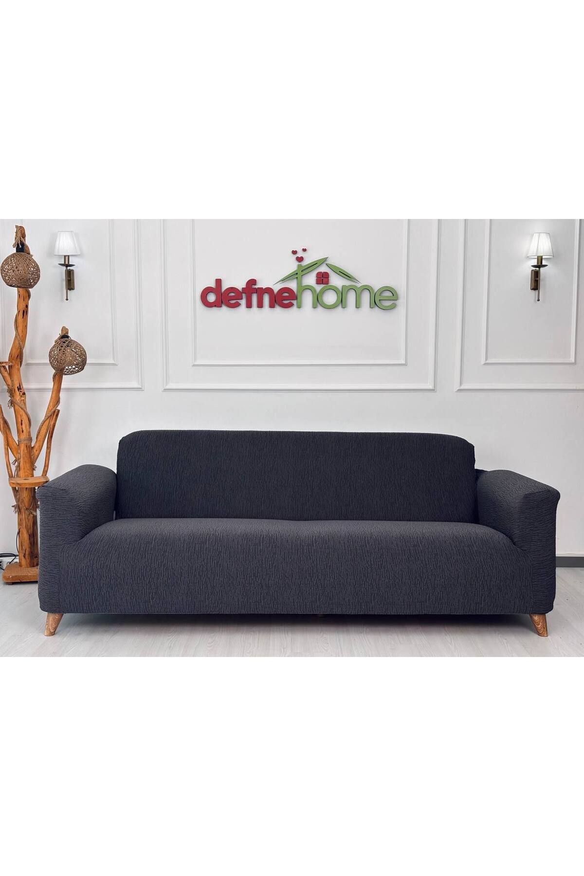 Defne Home Jakarlı Düz Desen 3-3-1-1 Lastikli Kanepe Örtüsü | Lastikli Koltuk Örtüsü | Koltuk Kılıfı Takımı