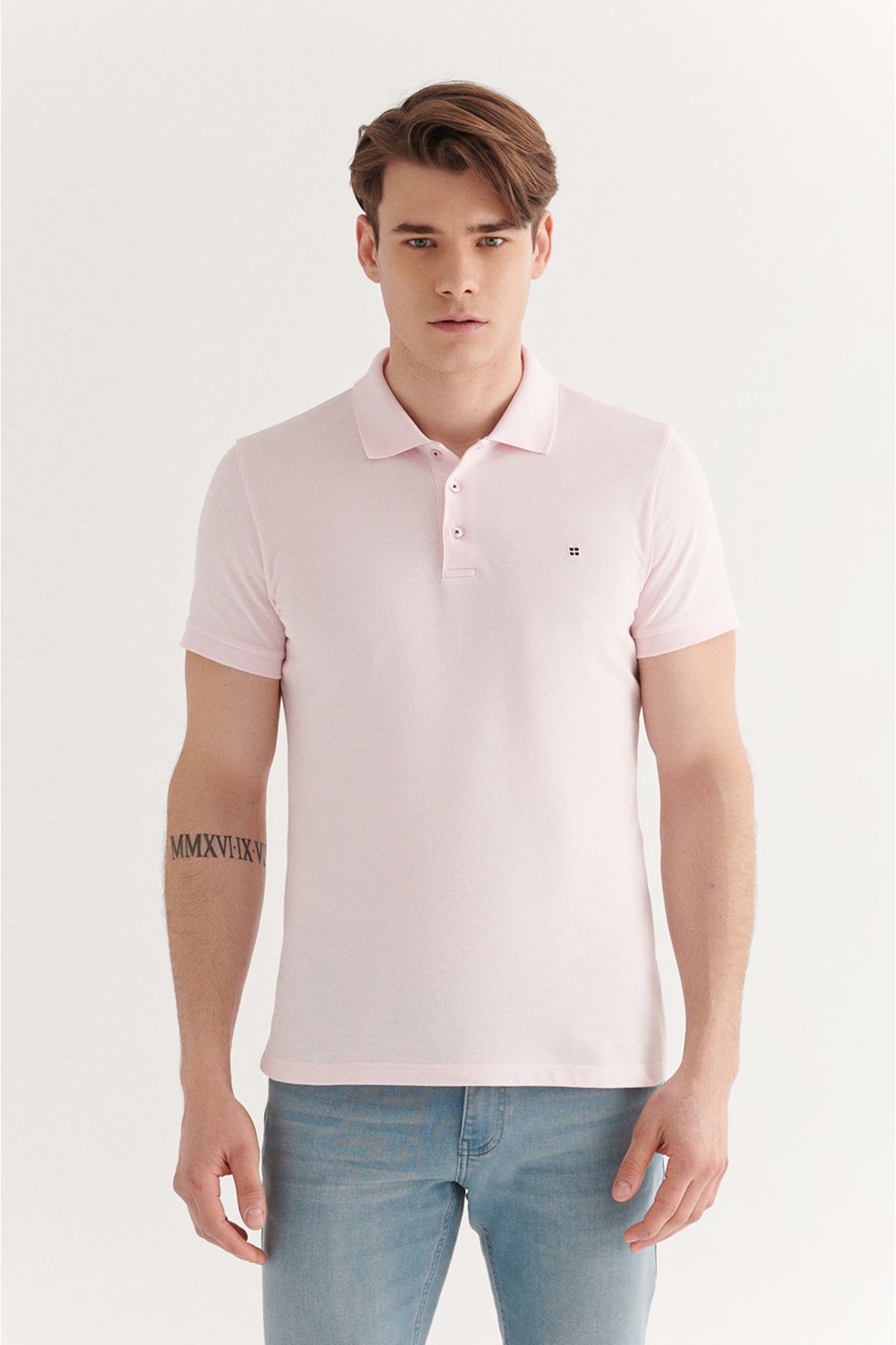 Avva Erkek Açık Pembe Polo Yaka T-shirt %100 Pamuk Serin Tutan Regular Fit E001004