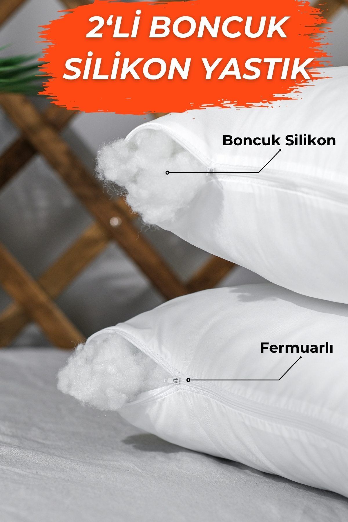 MUEV Boncuk Slikon Yastık 2'li (800 GR 50X70CM) Lüks Preminyum Elyaf Yastık