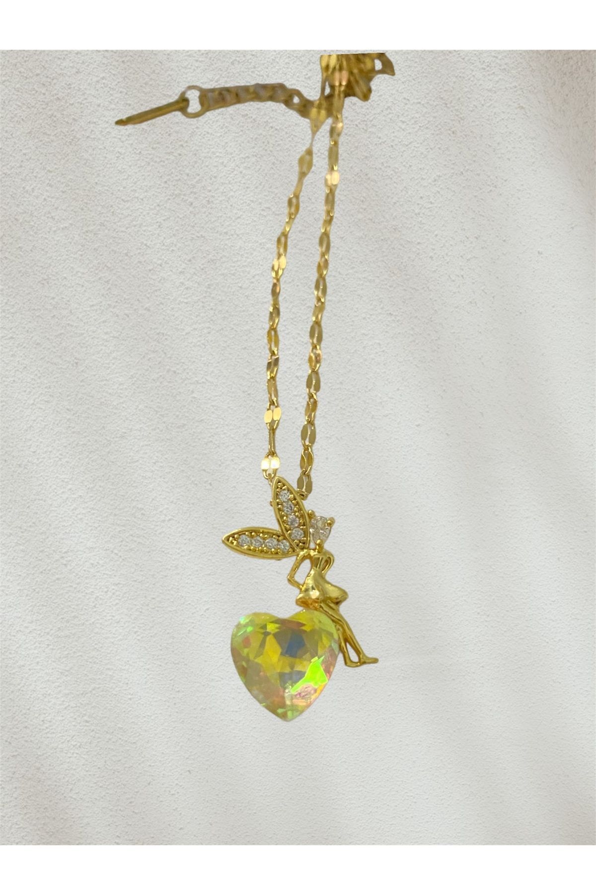 ANGELSS JEWELLERY Melek Kolye Su Perisi Tinkerbell Kalpli Gold Kolye (ZİRKON TAŞLI ÇELİK GOLD KOLYE)