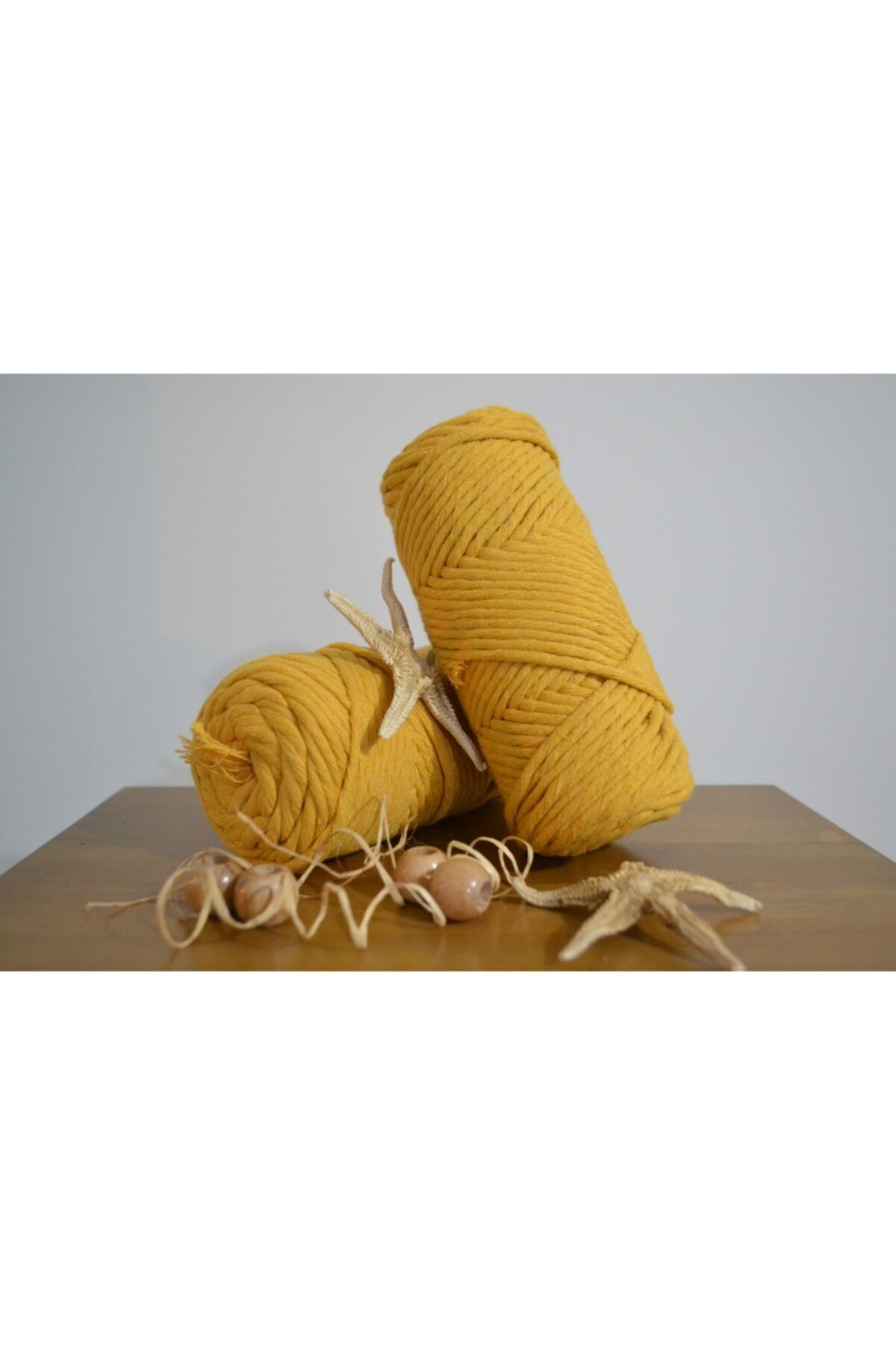 CAN DENİZ ART Hardal Sarı Tek Büküm Taranabilir Makrome İpi 250 gr 3 mm
