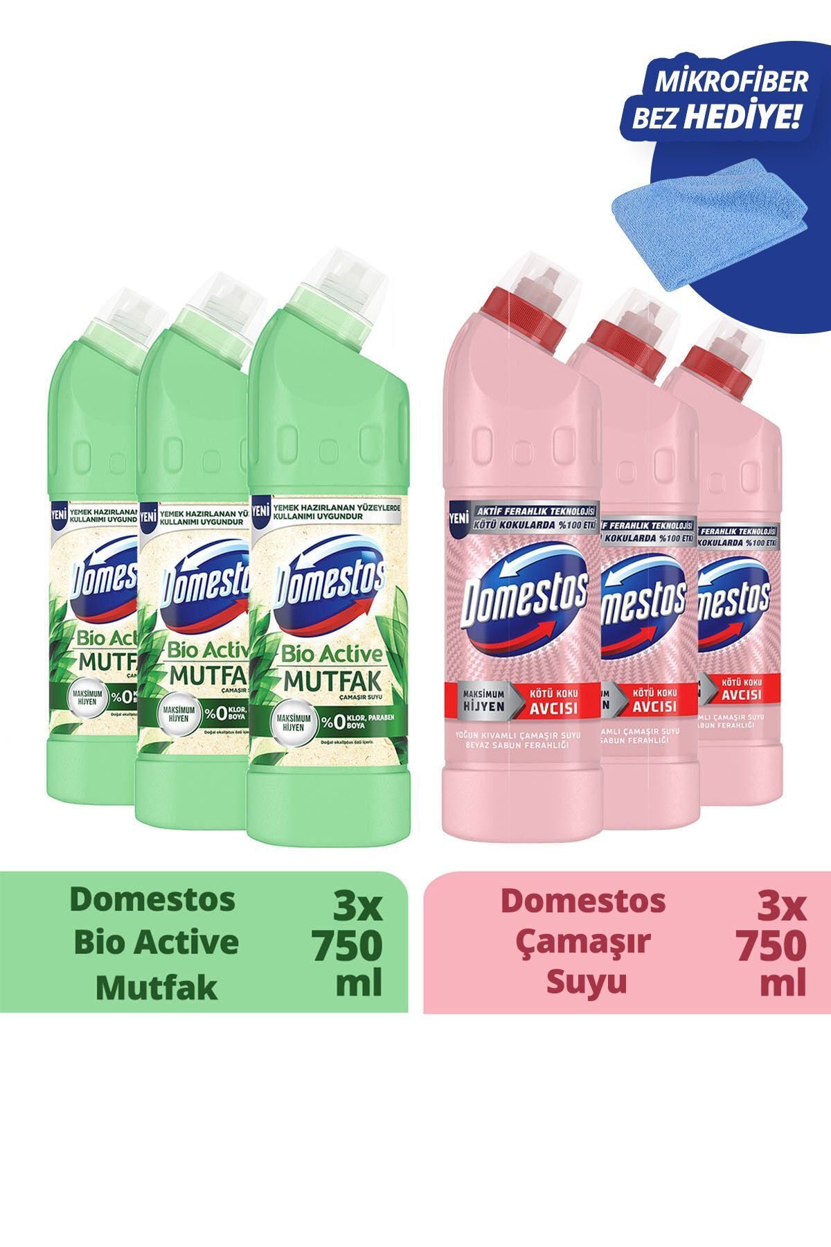 Domestos Beyaz Sabun Ferahlığı 750ml X3 Bio Active Mutfak 750ml X3 Mikrofiber Bez Hediye