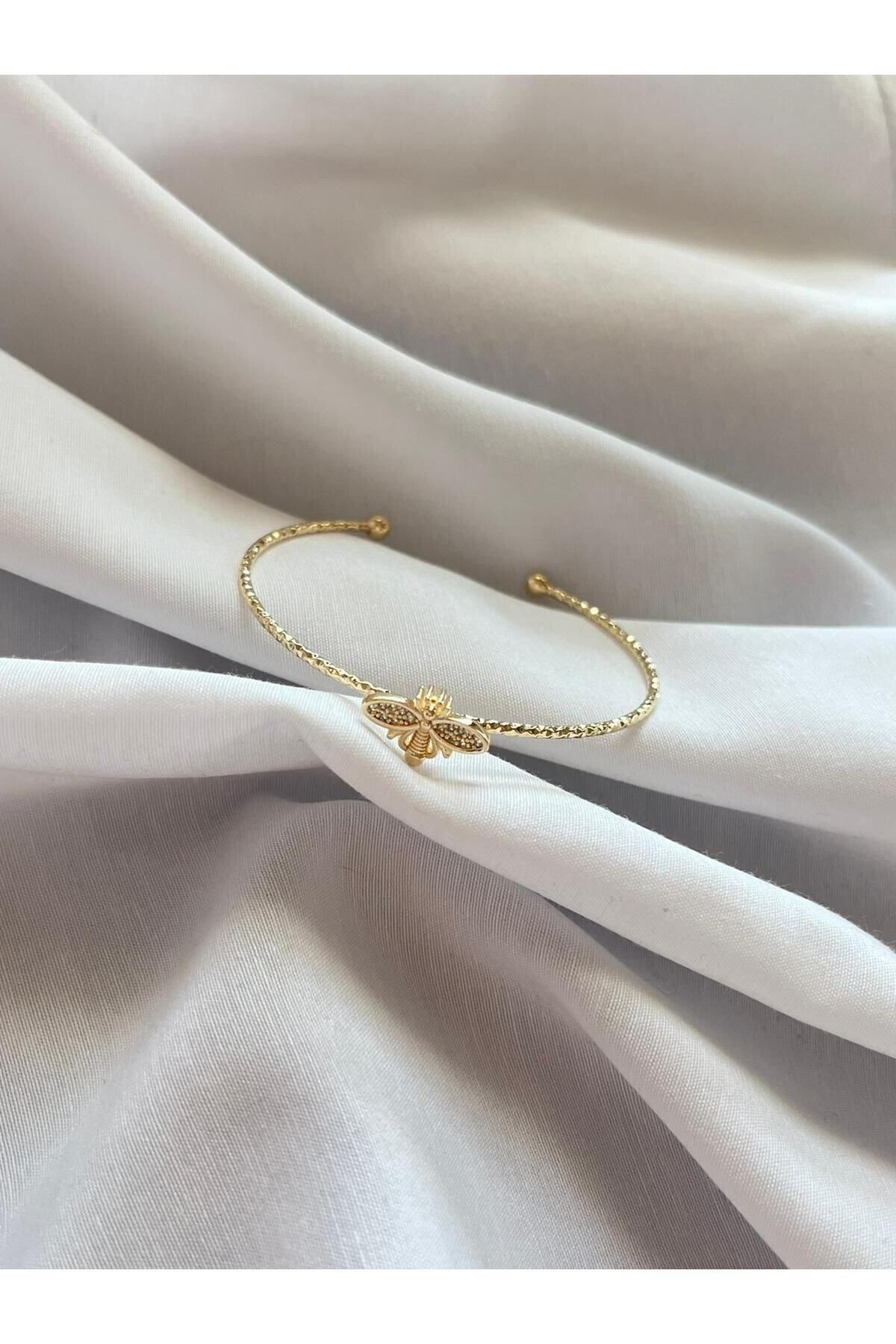 Pure Arı Detay Gold Kelepçe Bileklik