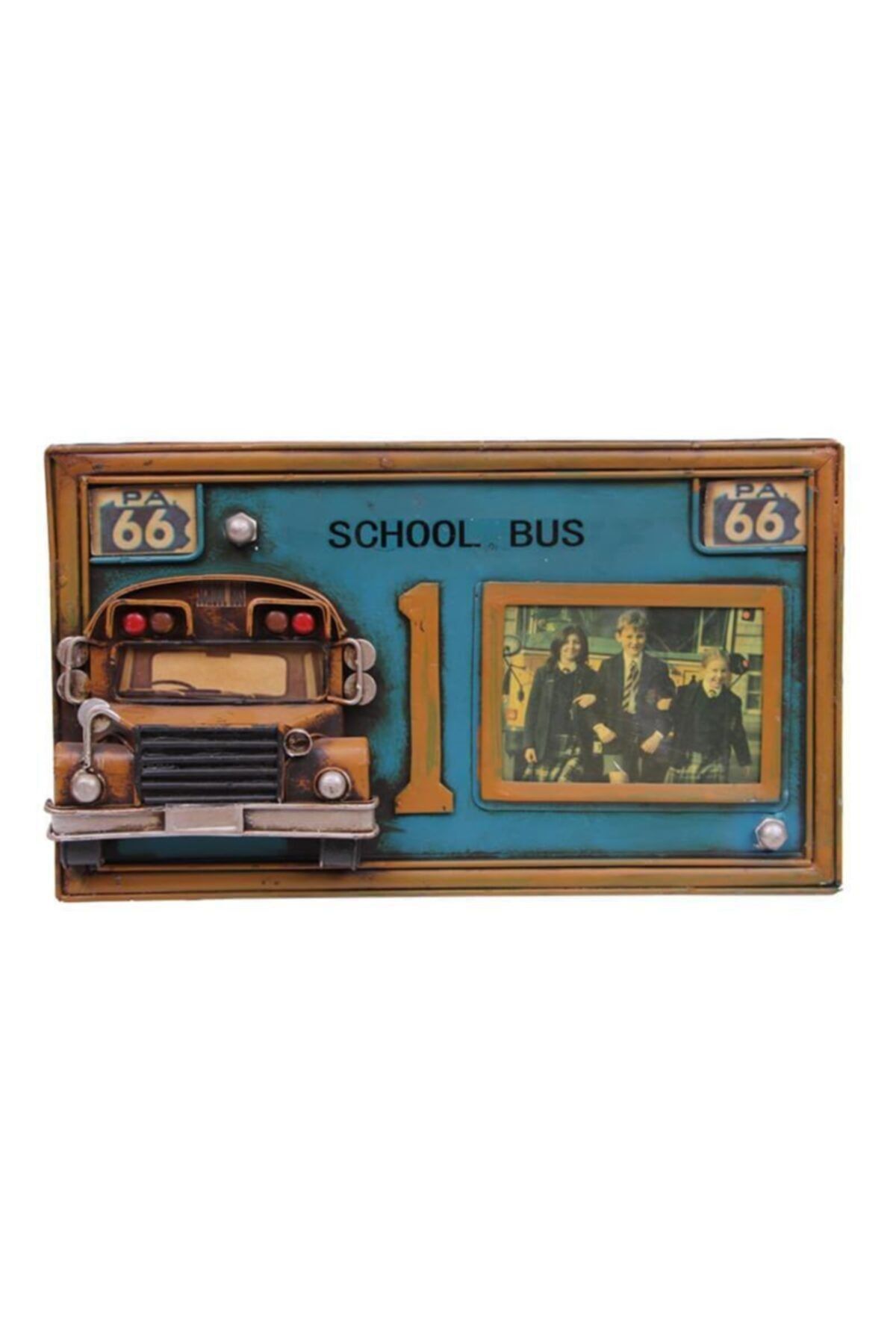 Berrinstore Dekoratif Metal Çerçeve Okul Otobüsü Dekorlu Hediyelik