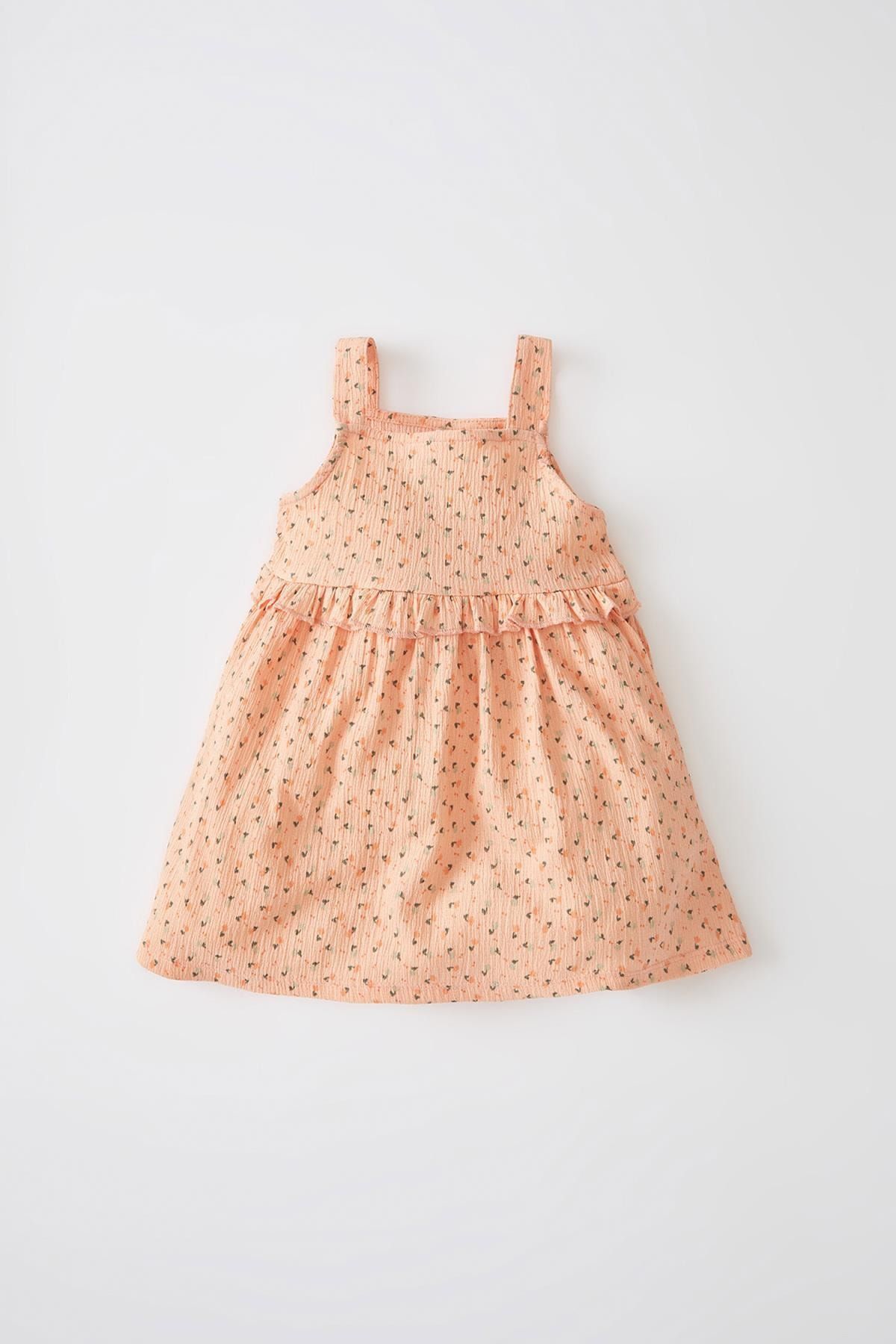 Defacto Kız Bebek Çiçekli askılı Elbise