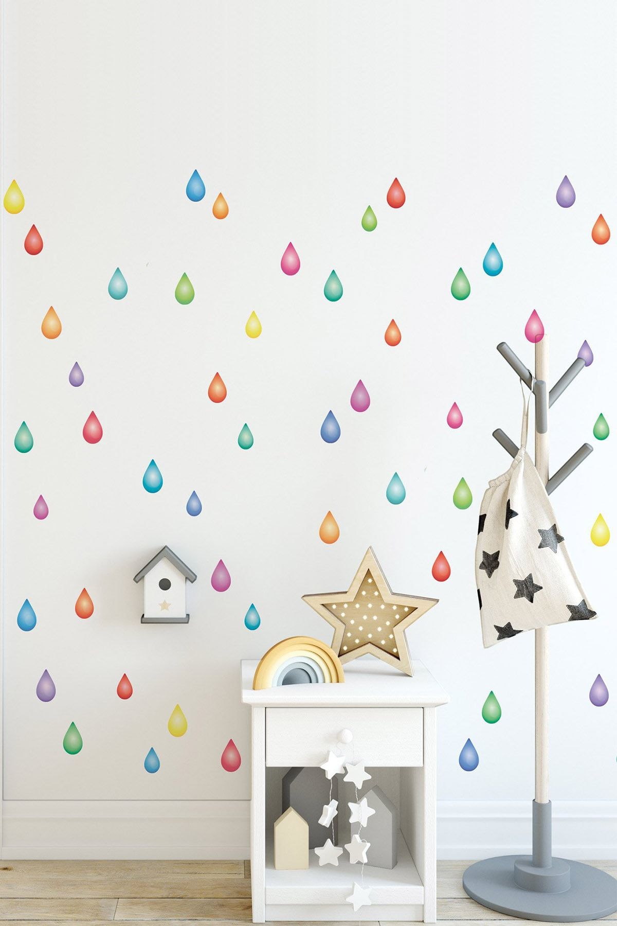 KT Decor Rengarenk Neon Yağmur Damlacıkları Dekoratif Duvar Sticker