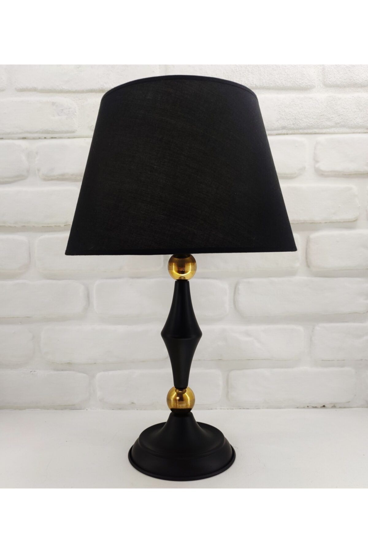 365GUNSERİSONU Siyah Rustik Modern Konik Gold Toplu Metal Ayaklı Siyah Kumaş Şapkalı Abajur Masa Lambası